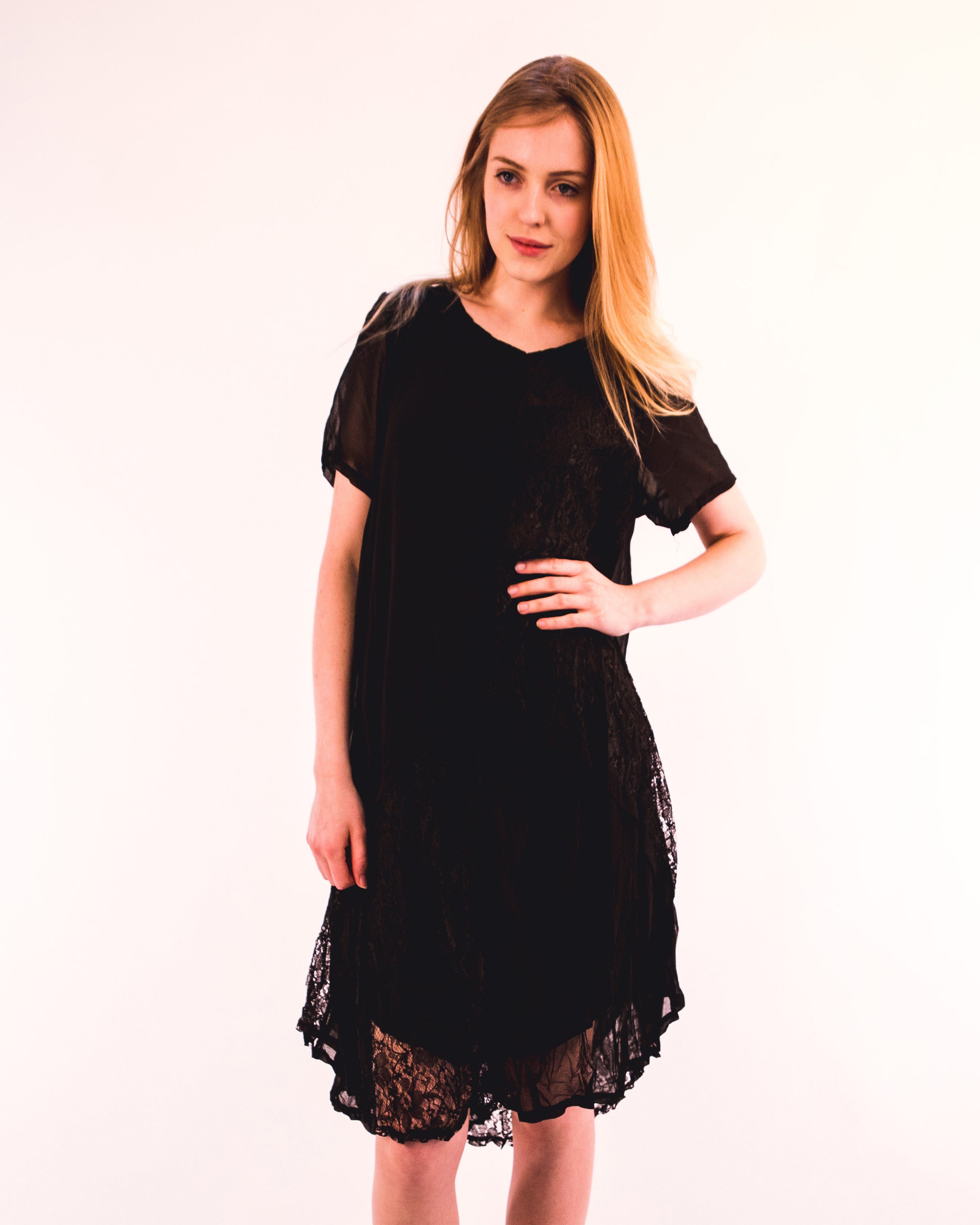 Olivia Row™ | Lace and chiffon patchwork dress (Black)