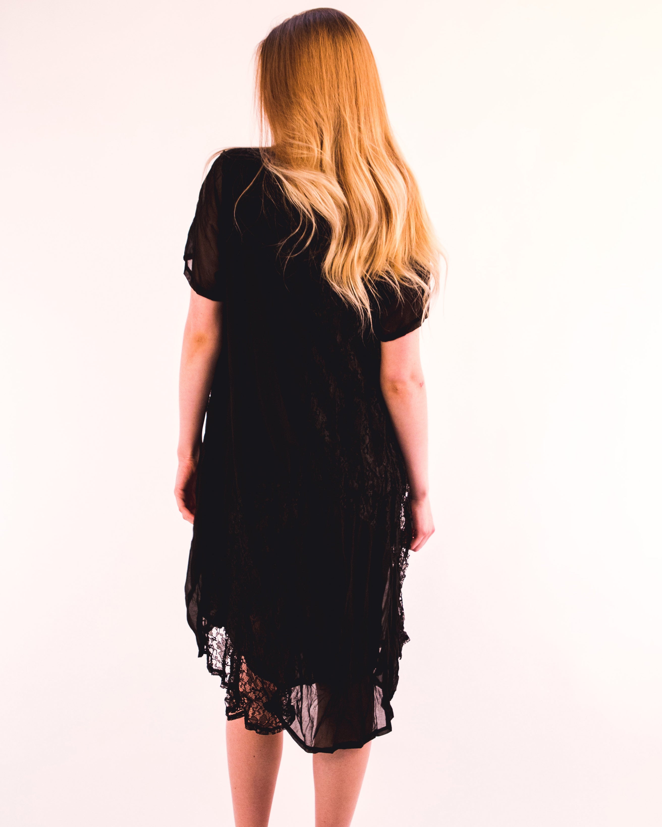 Olivia Row™ | Lace and chiffon patchwork dress (Black)