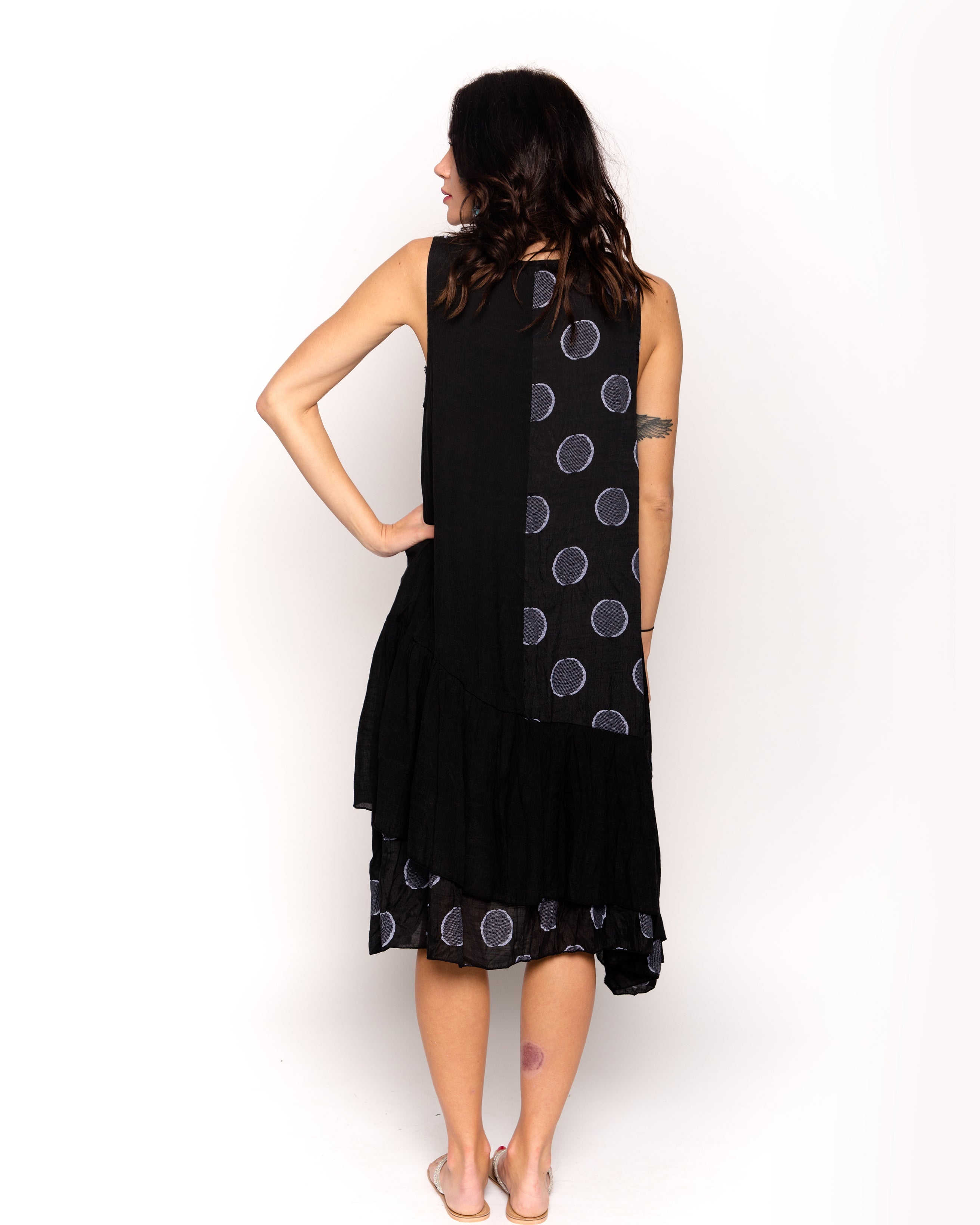 Olivia Row™ | polka dot print contrast layer linen dress