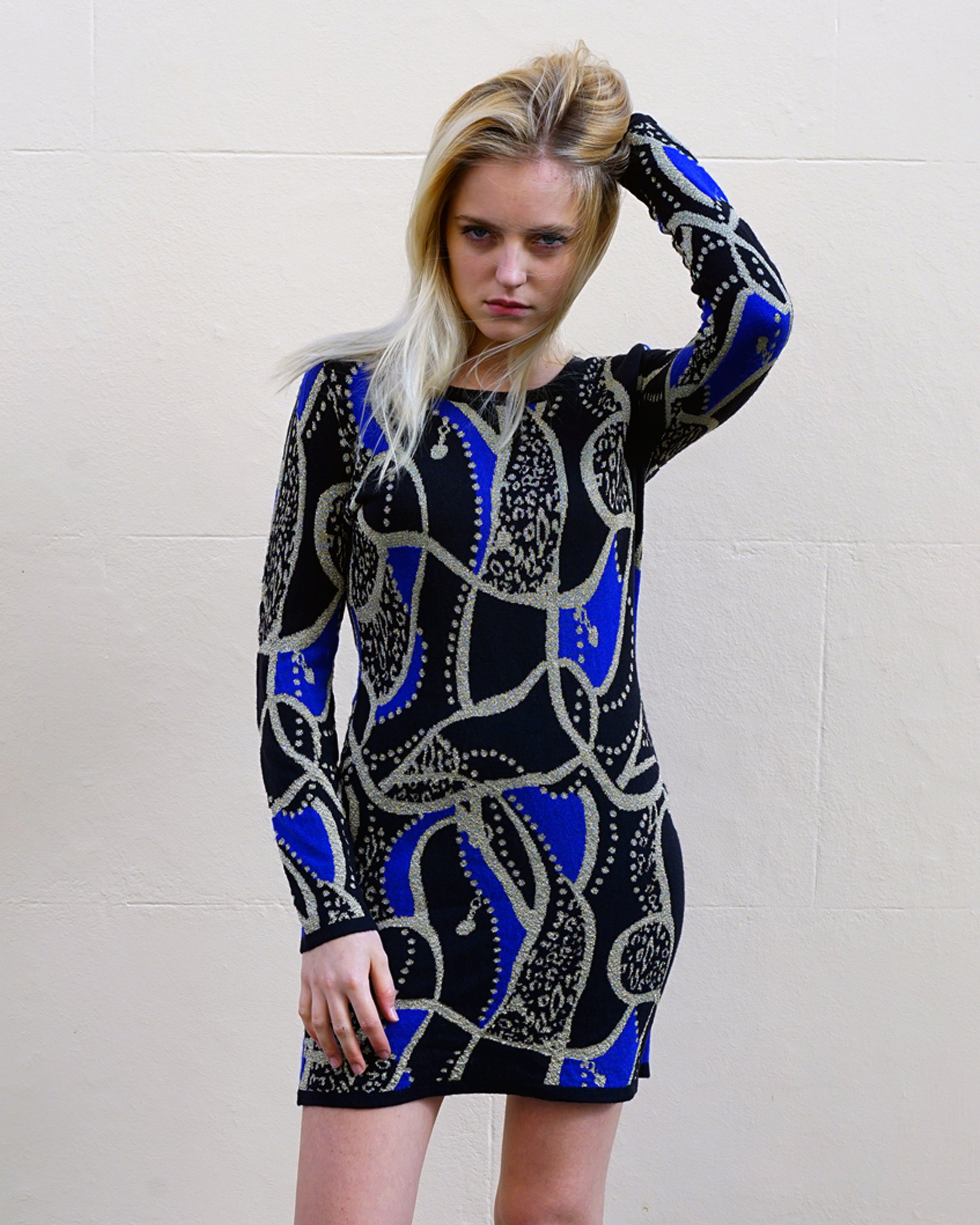 Olivia Row™ | Metallic gold trim Chain and Aztec Print Dress