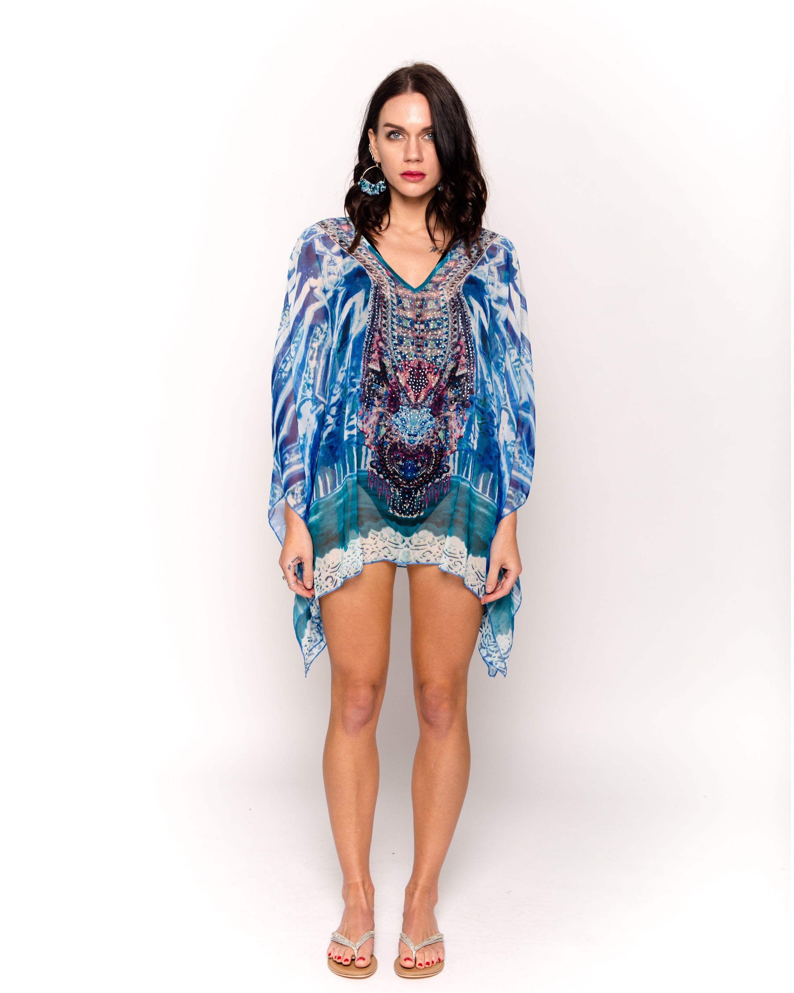 Olivia Row™ | water-color floral print chiffon kaftan top