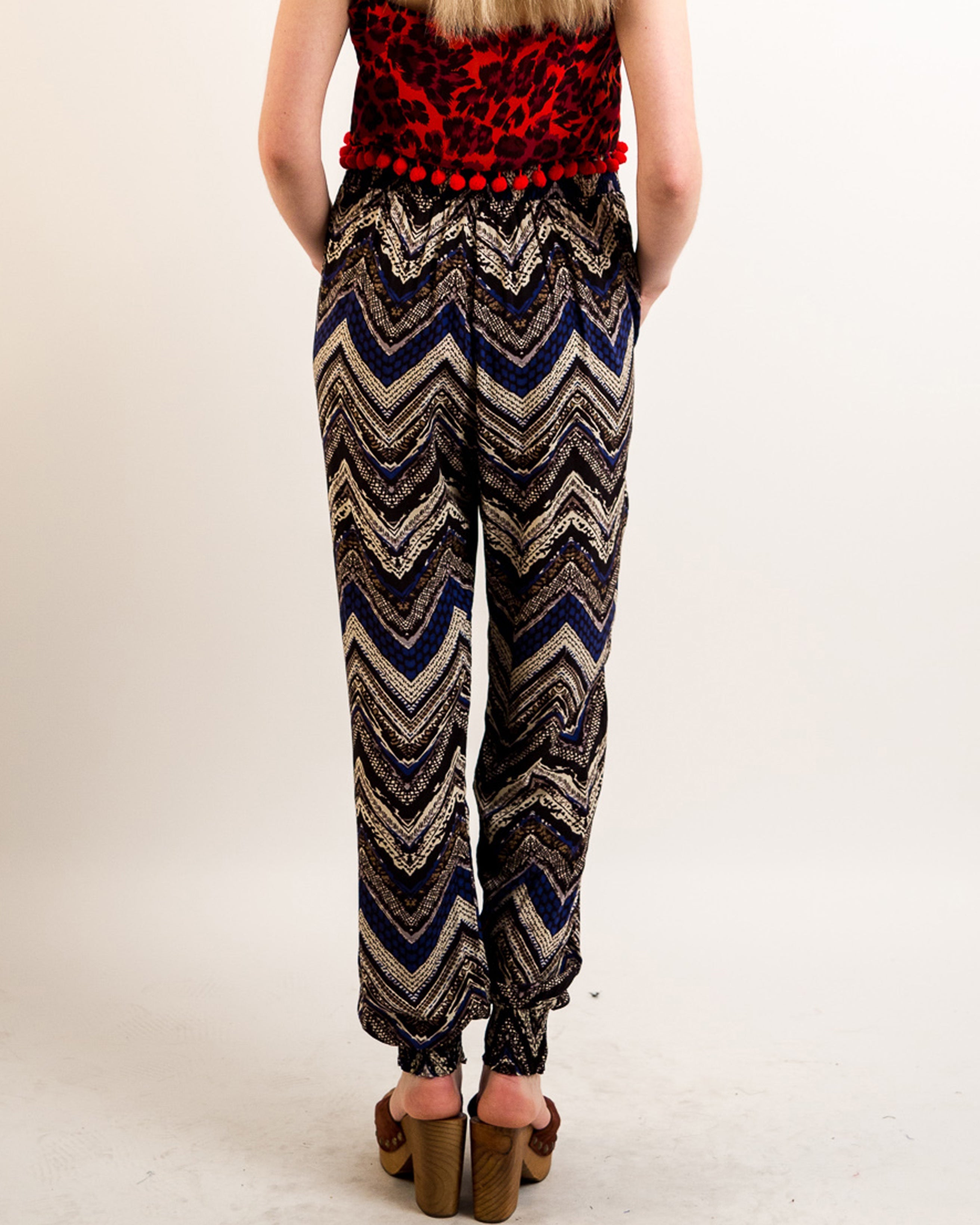 Olivia Row™ | Aztec print elasticated waist Cotton Trousers (BLUE)