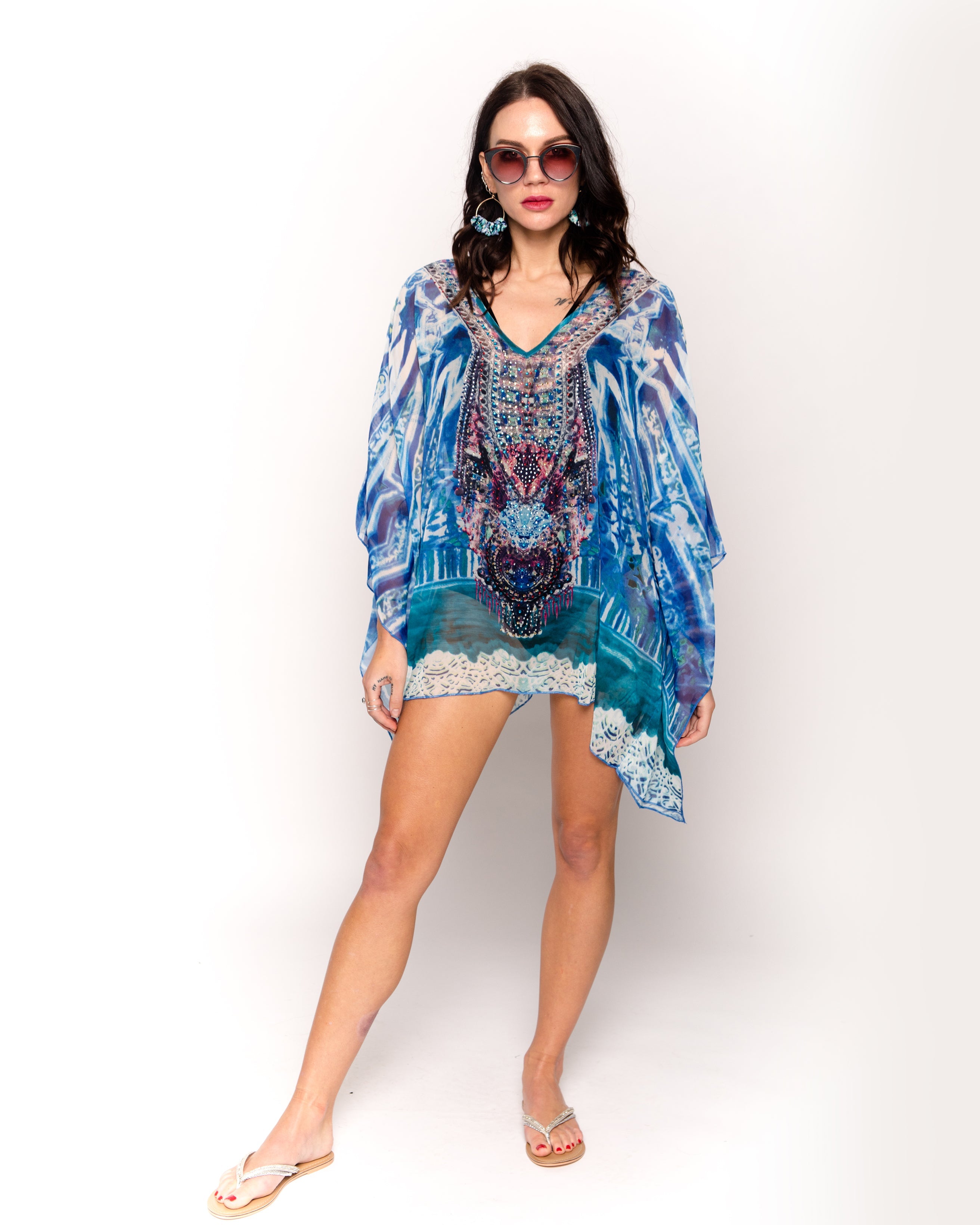 Olivia Row™ | water-color floral print chiffon kaftan top
