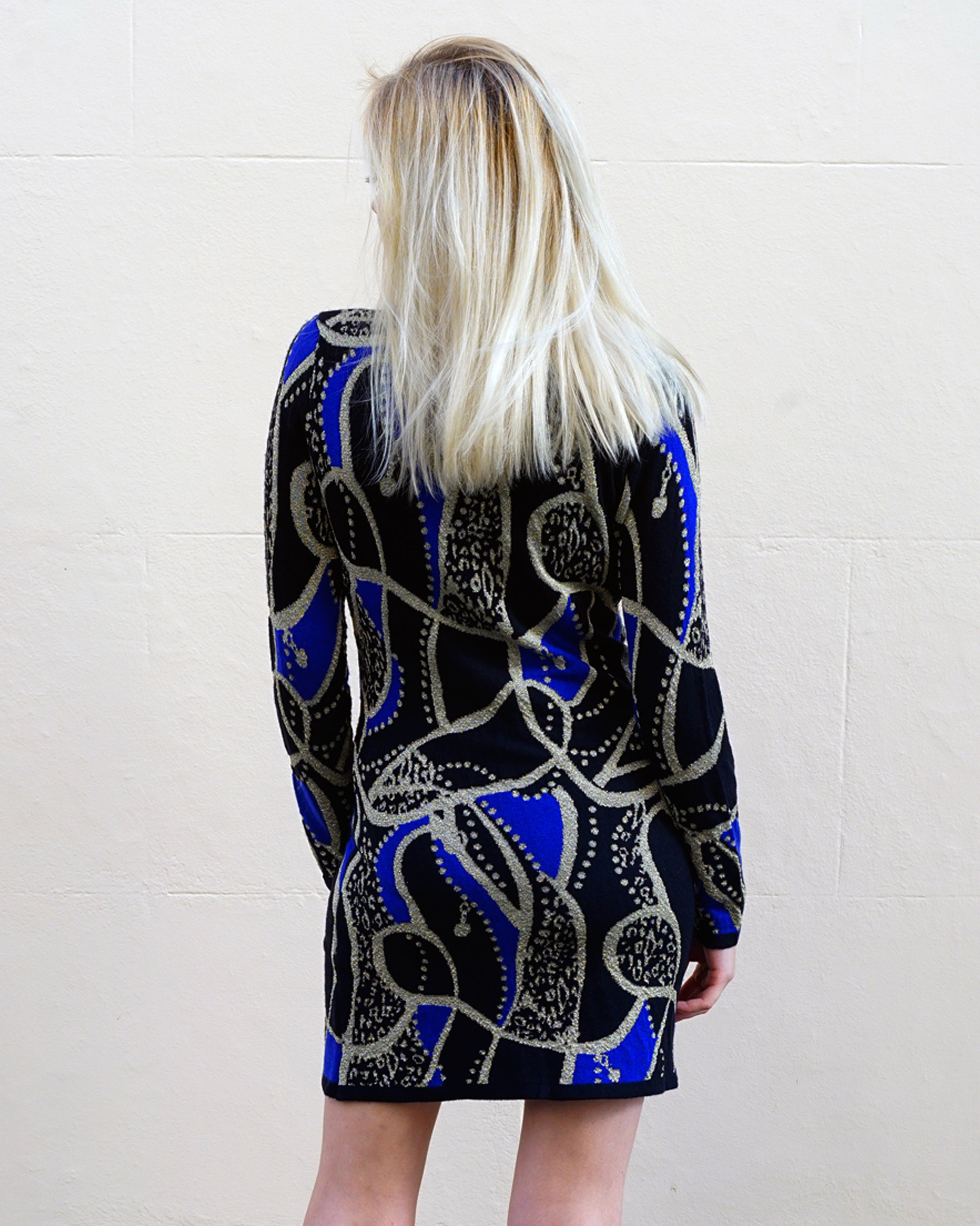 Olivia Row™ | Metallic gold trim Chain and Aztec Print Dress