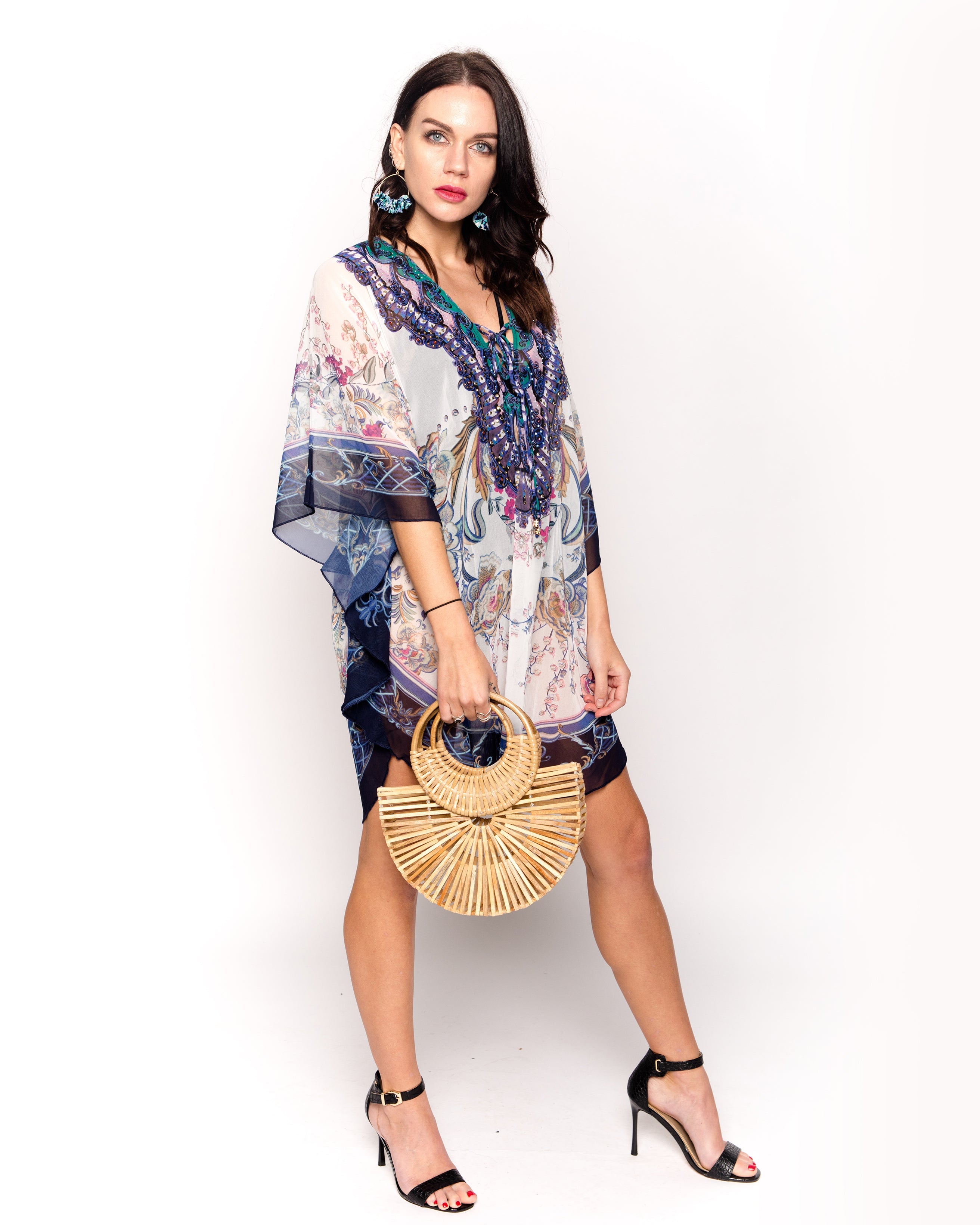 Olivia Row™ | floral scarf print chiffon kaftan Top