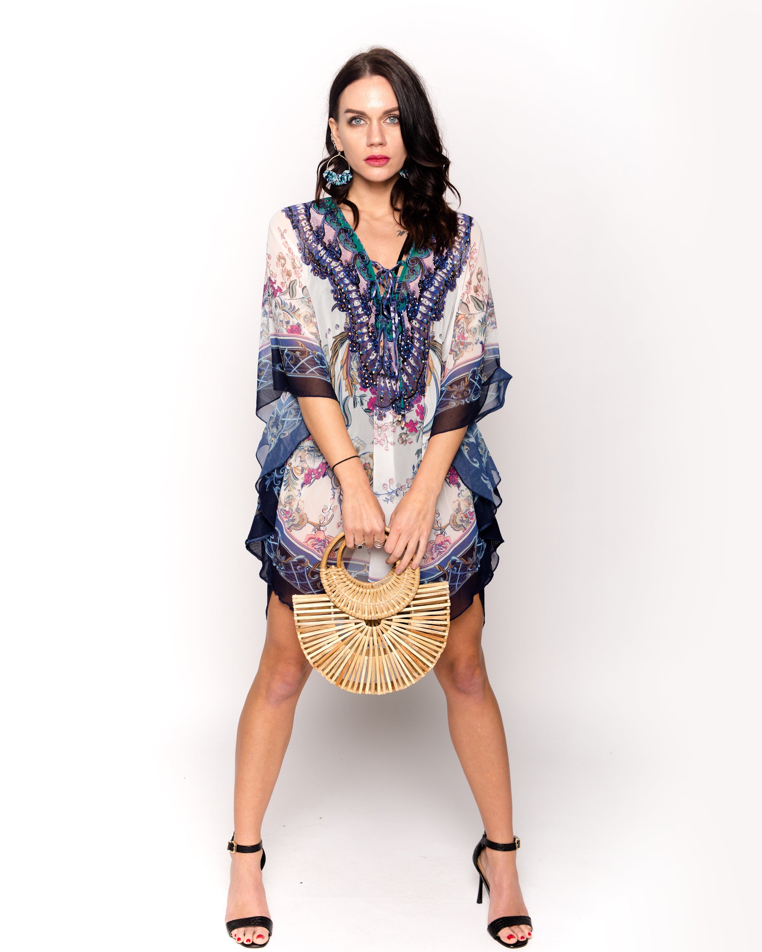 Olivia Row™ | floral scarf print chiffon kaftan Top
