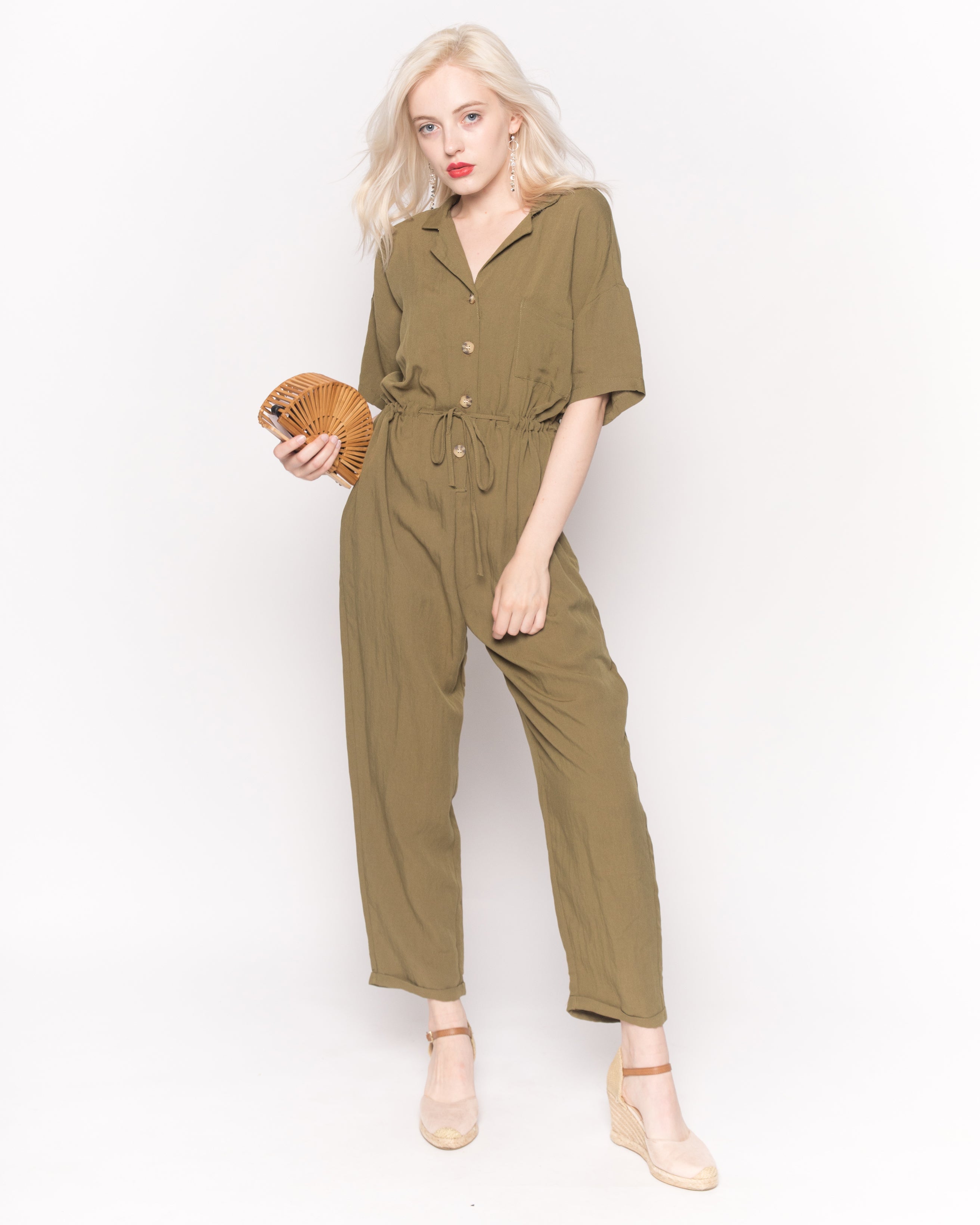 Olivia Row™ | Cotton Short Sleeve Jumpsuits in Green