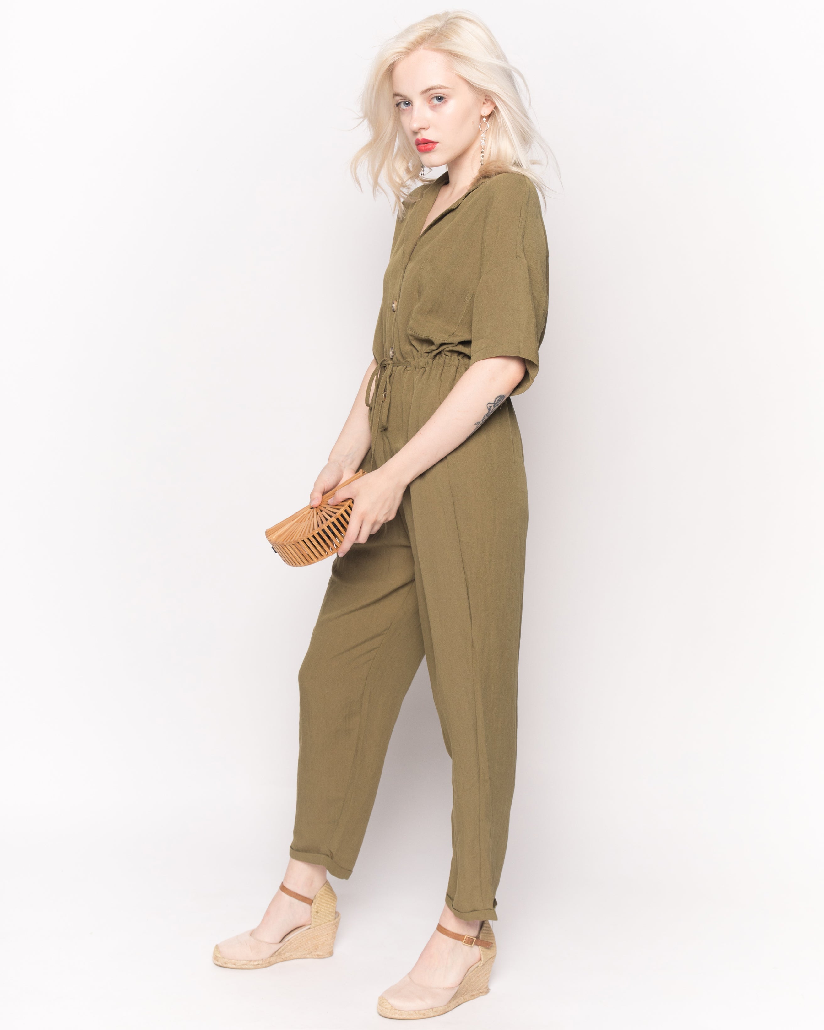 Olivia Row™ | Cotton Short Sleeve Jumpsuits in Green