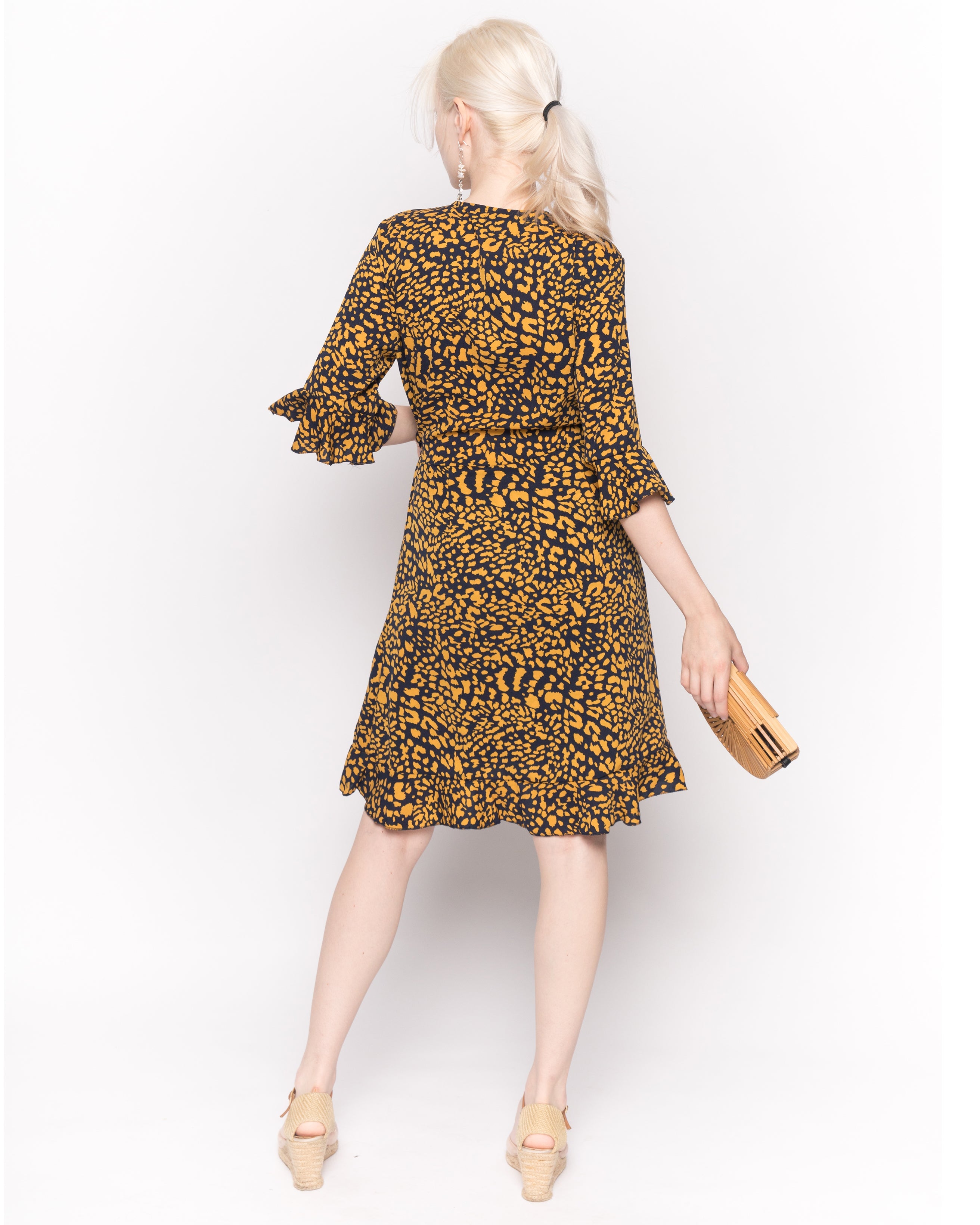 Olivia Row™ | Wrap Playsuits with Frill Sleeves and Hem in Leopard Print