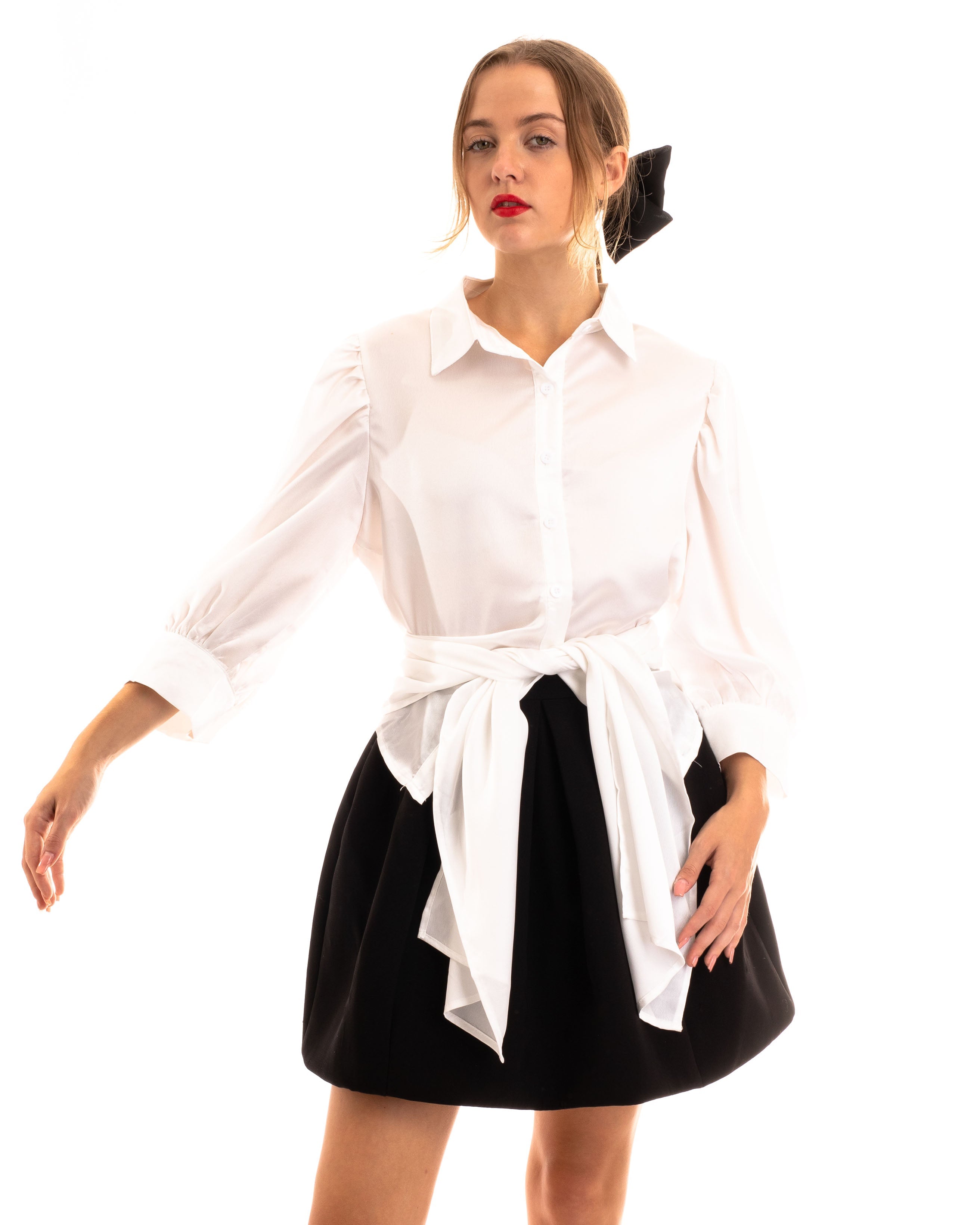 Olivia Row™ | Cross Back and front tie up crop shirt top in white