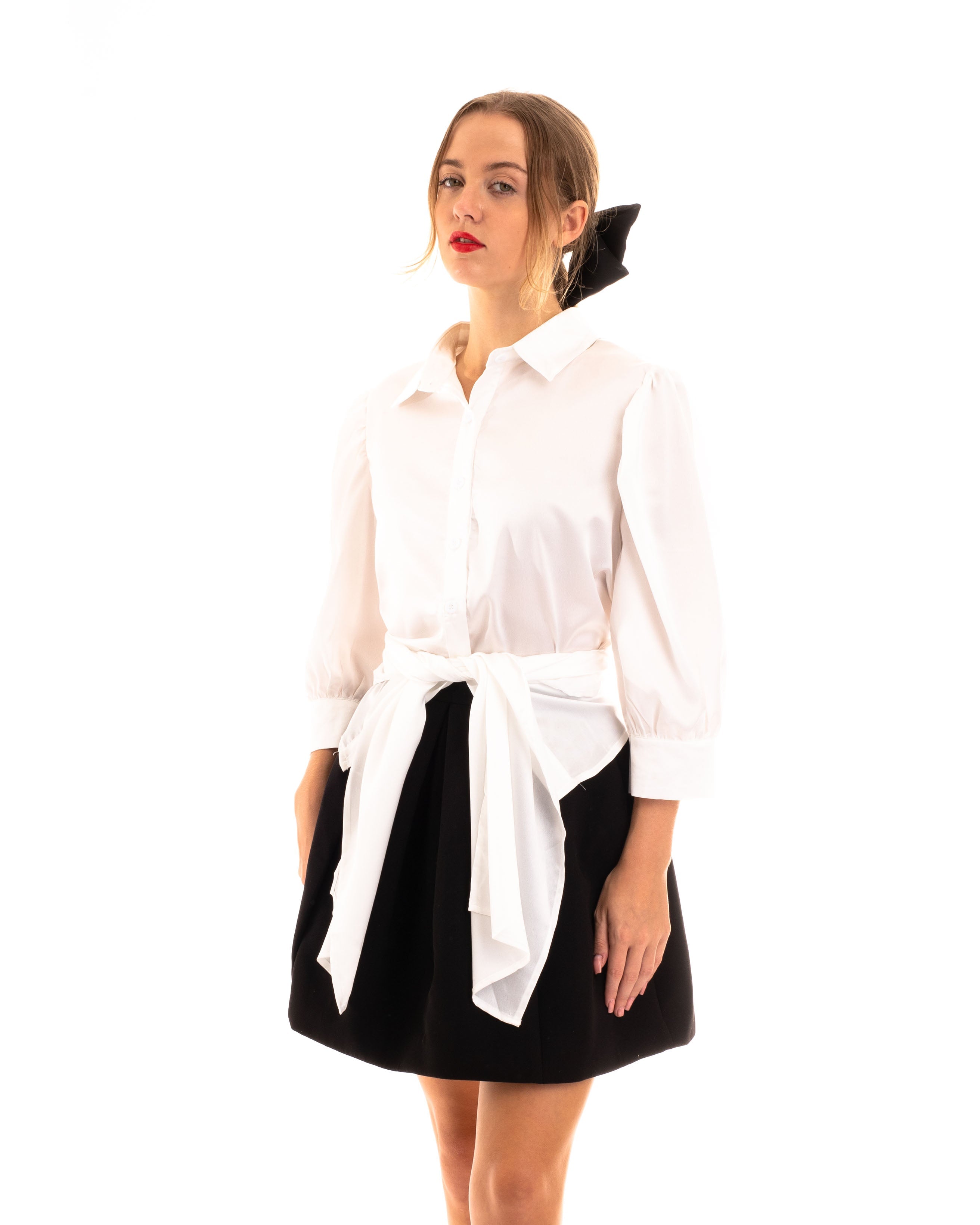 Olivia Row™ | Cross Back and front tie up crop shirt top in white