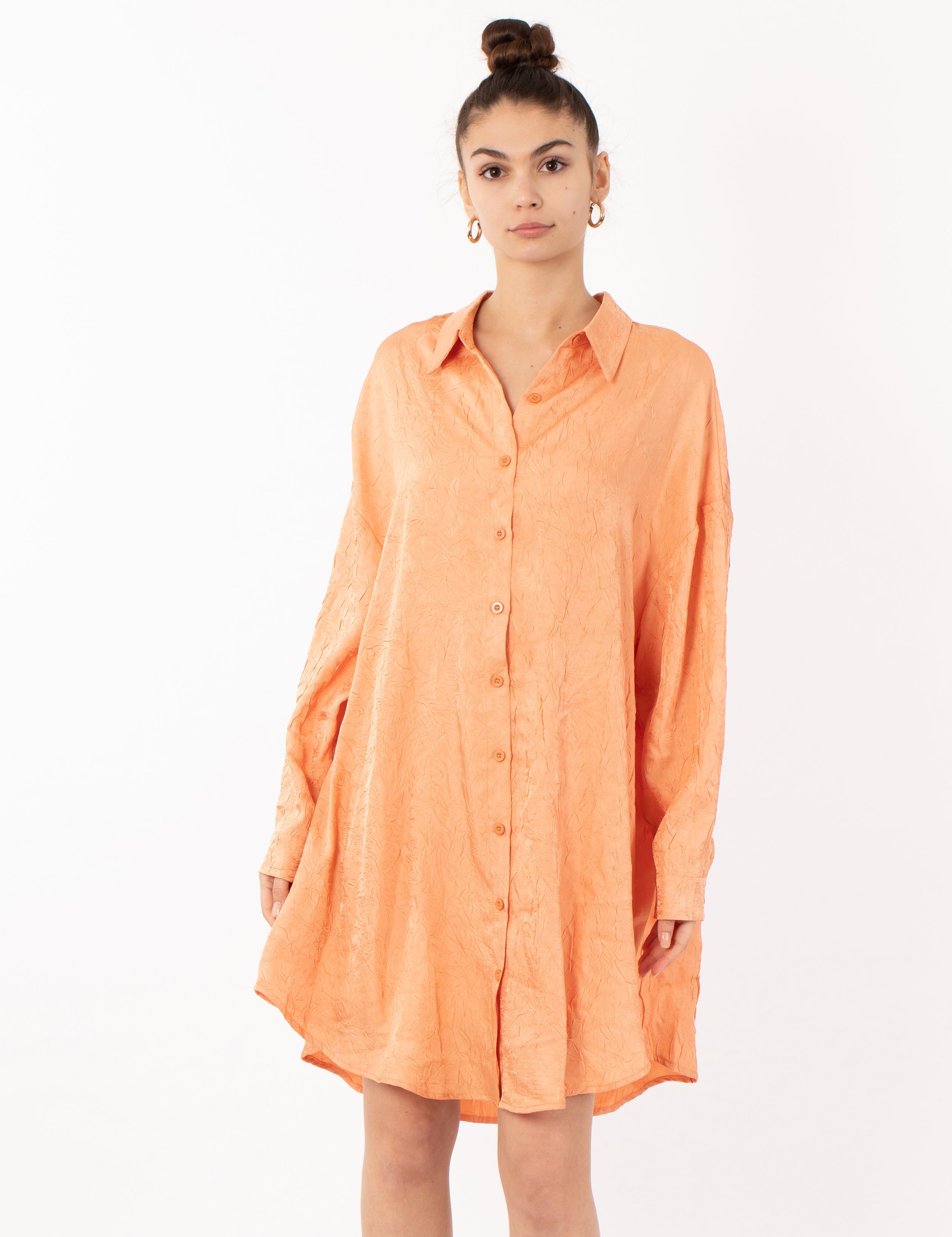 Olivia Row™ | Oversized long shirt dress in textured jacquard design fabric orange color