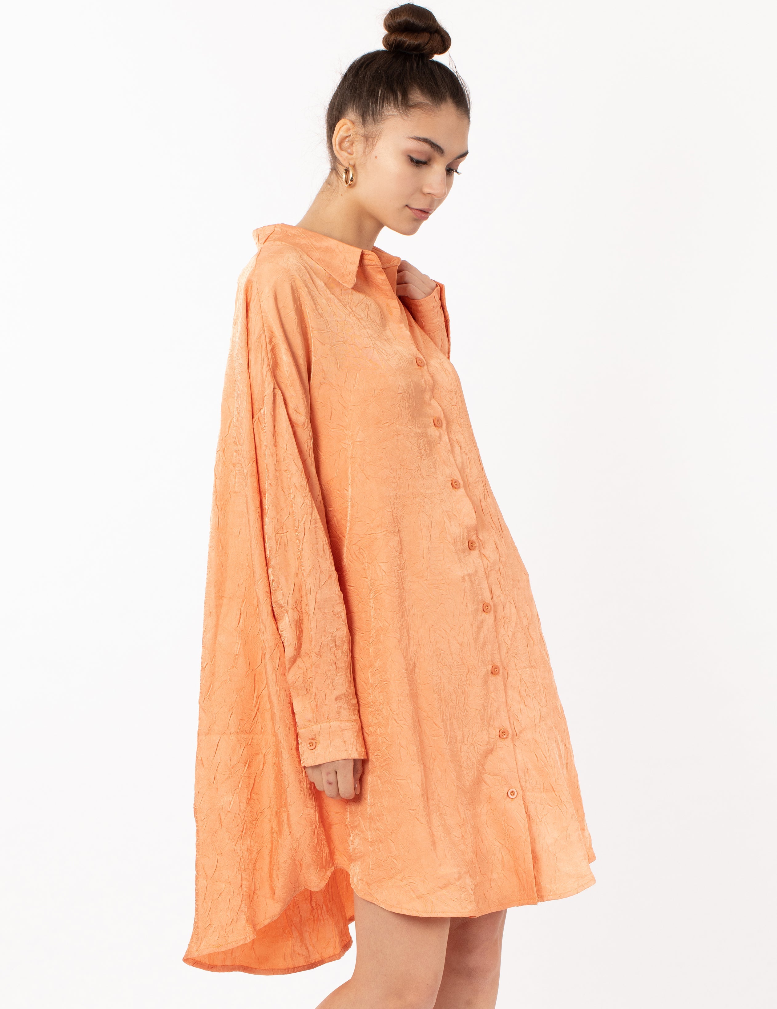 Olivia Row™ | Oversized long shirt dress in textured jacquard design fabric orange color