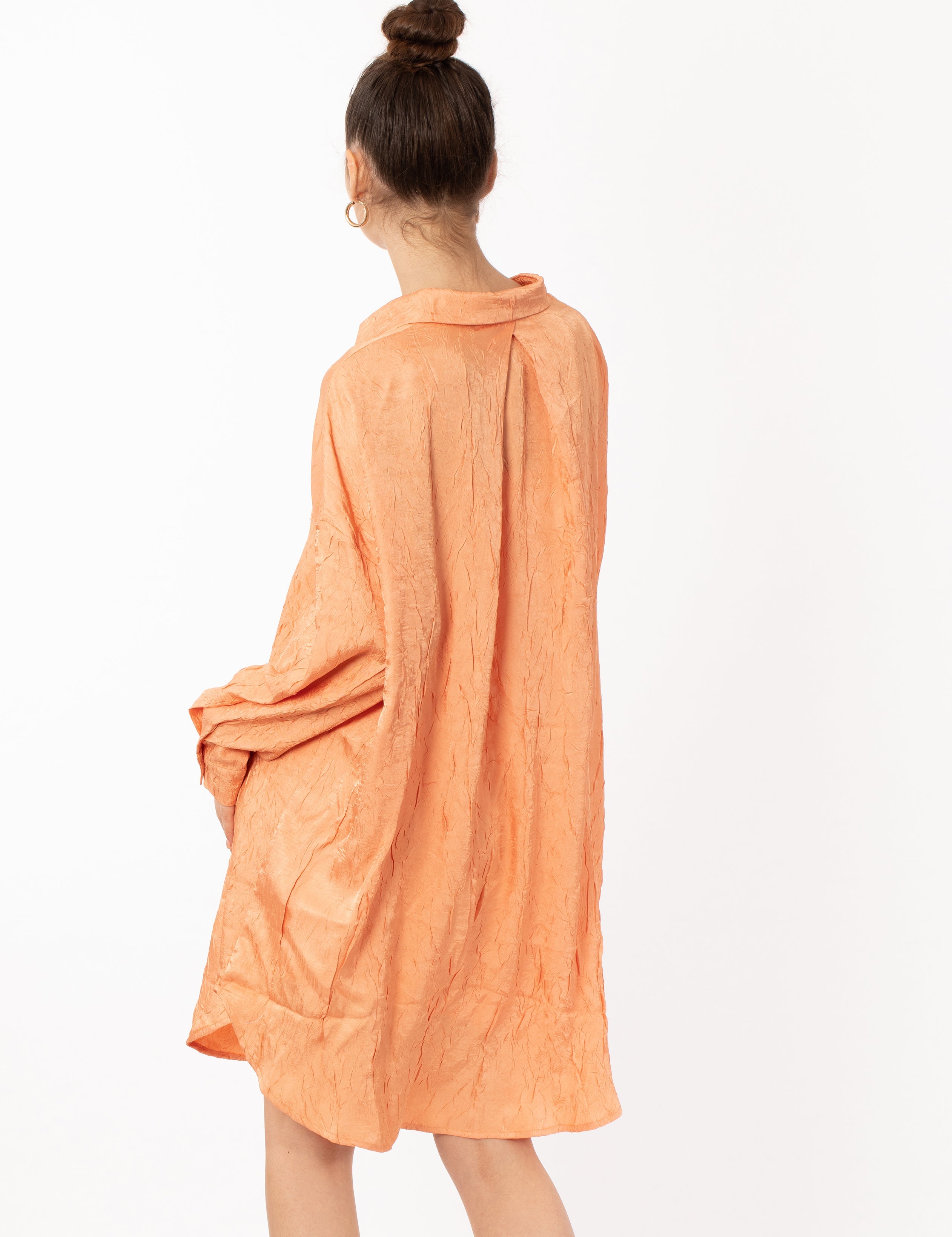Olivia Row™ | Oversized long shirt dress in textured jacquard design fabric orange color