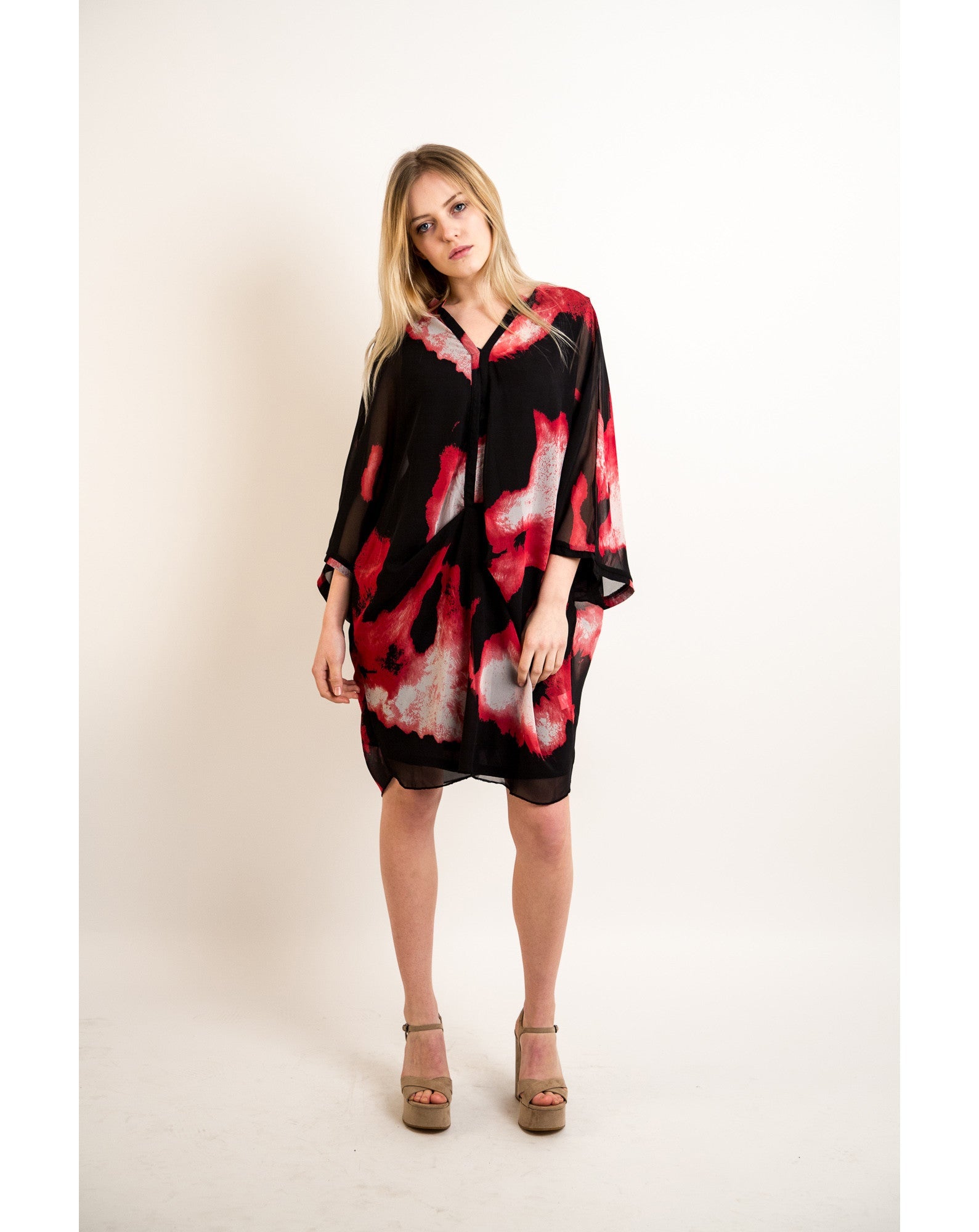 Olivia Row™ | Black and red watercolor print oversized Top