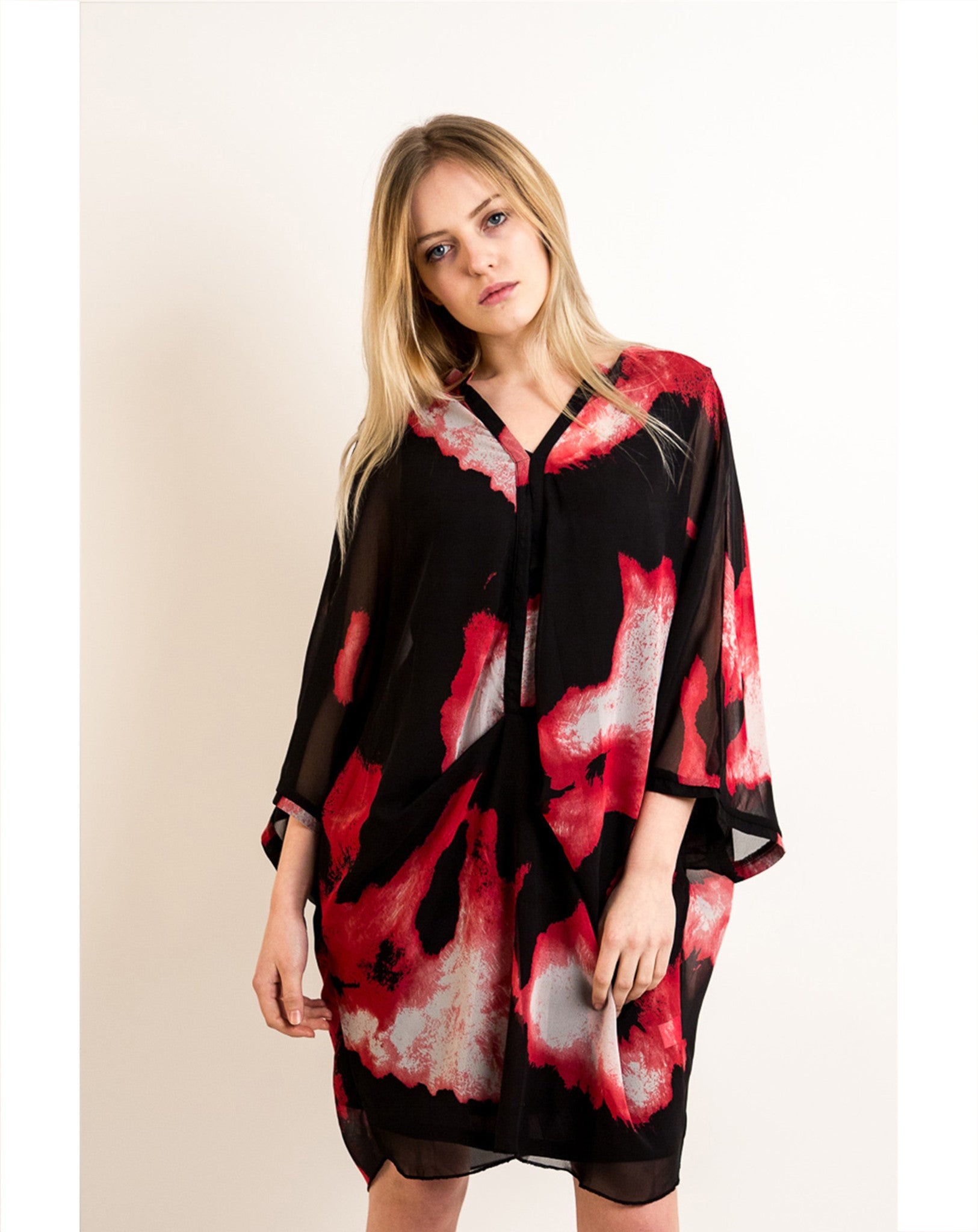 Olivia Row™ | Black and red watercolor print oversized Top