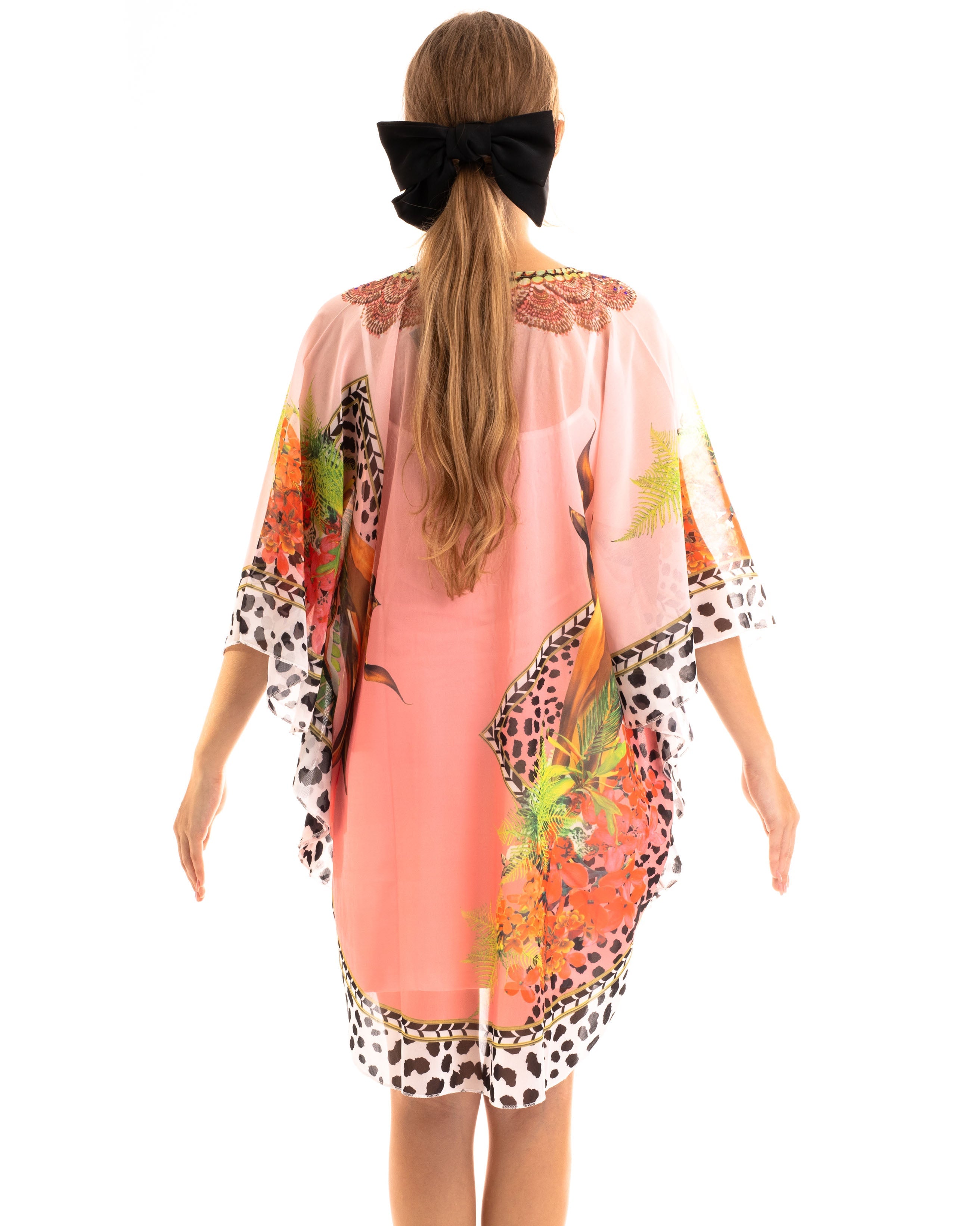 Olivia Row™ | Leopard print chiffon kaftan top in pink