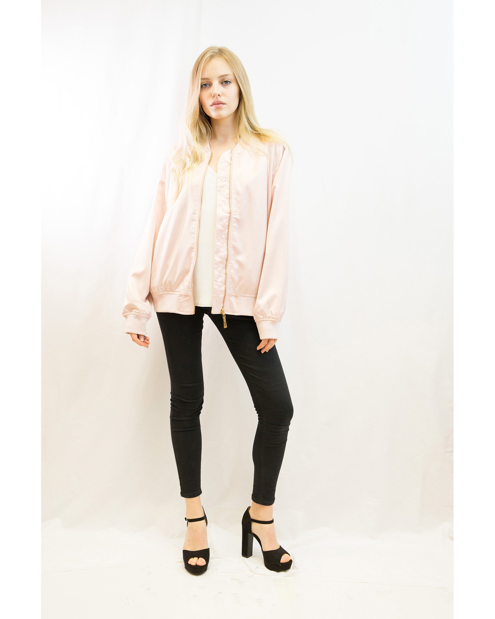 Olivia Row™ | Plain Color Oversized satin Bomber Jacket