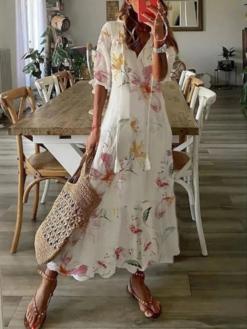 SOPHIA | BOHO VINTAGE V-NECK SUMMER DRESS