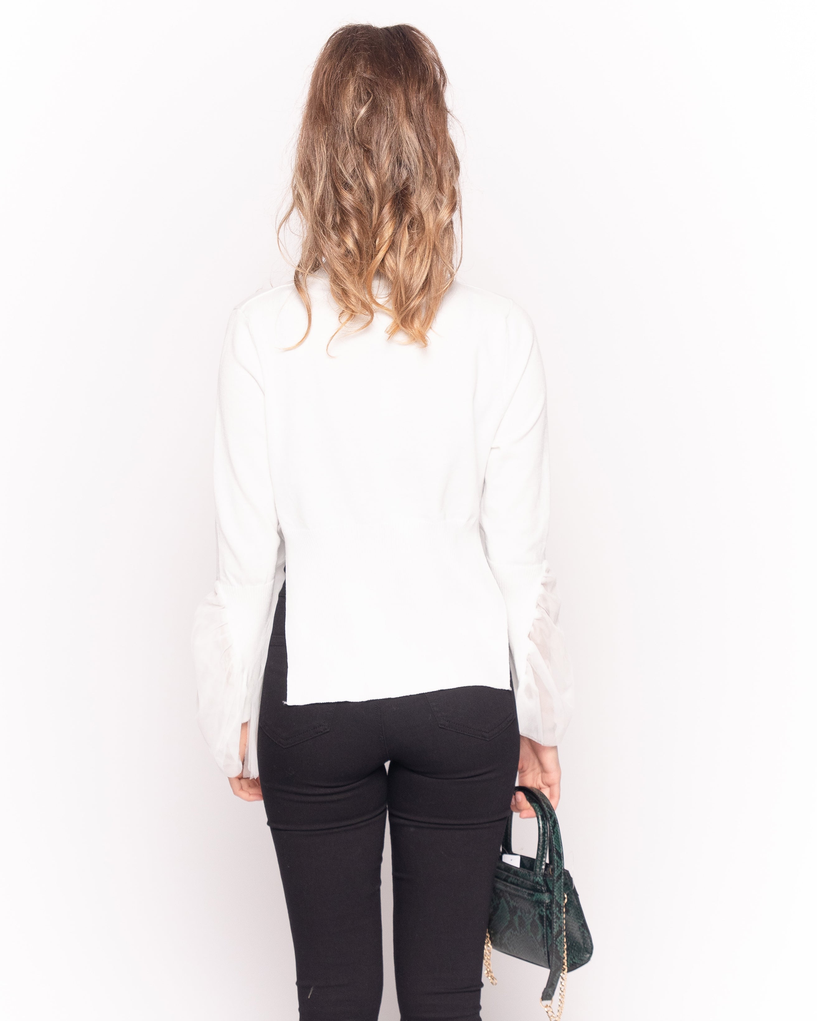 Olivia Row™ | Ruffle lace sleeves soft knit plain color Jumper