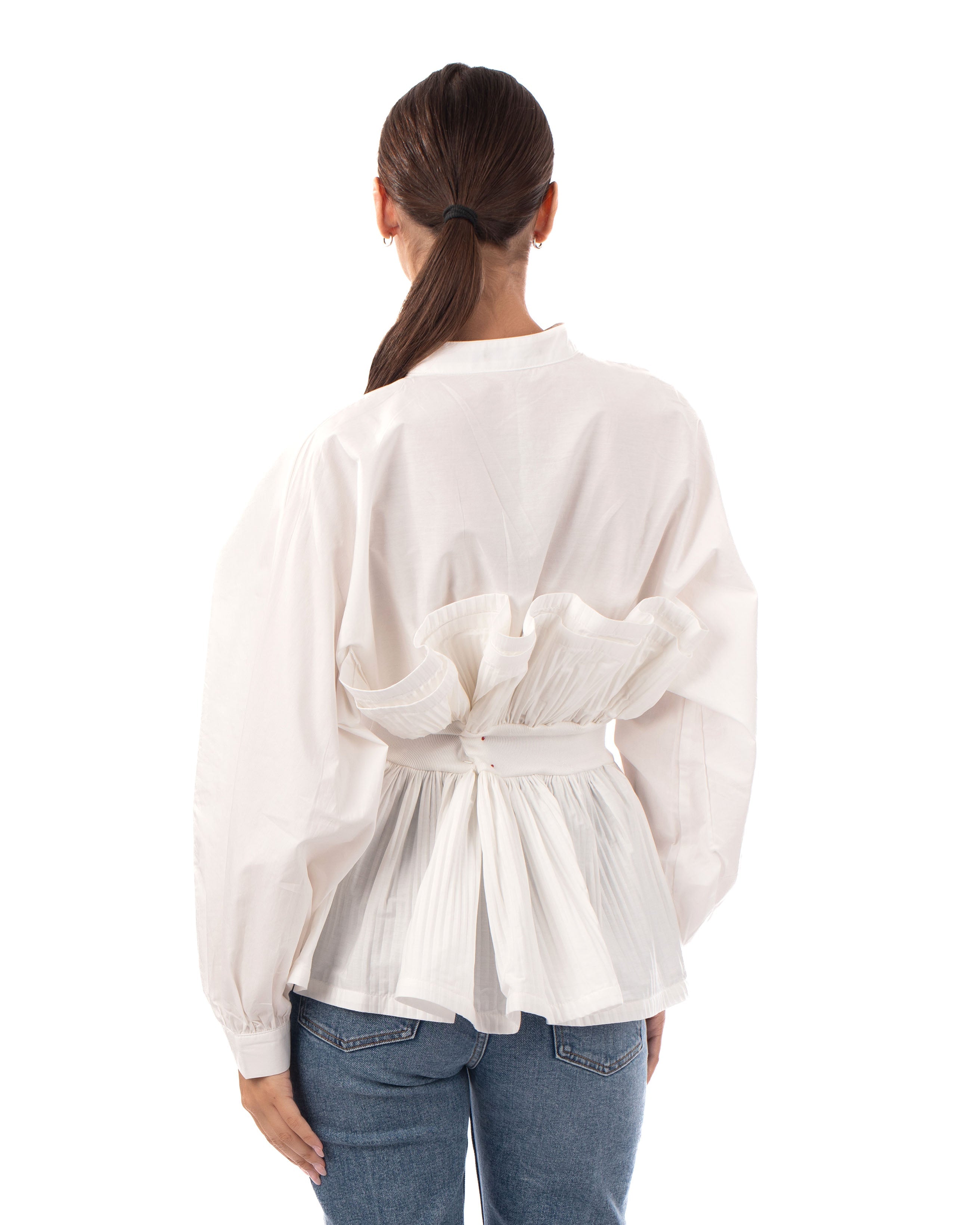 Olivia Row™ | Ruffle design around chest and hem cotton shirt in white