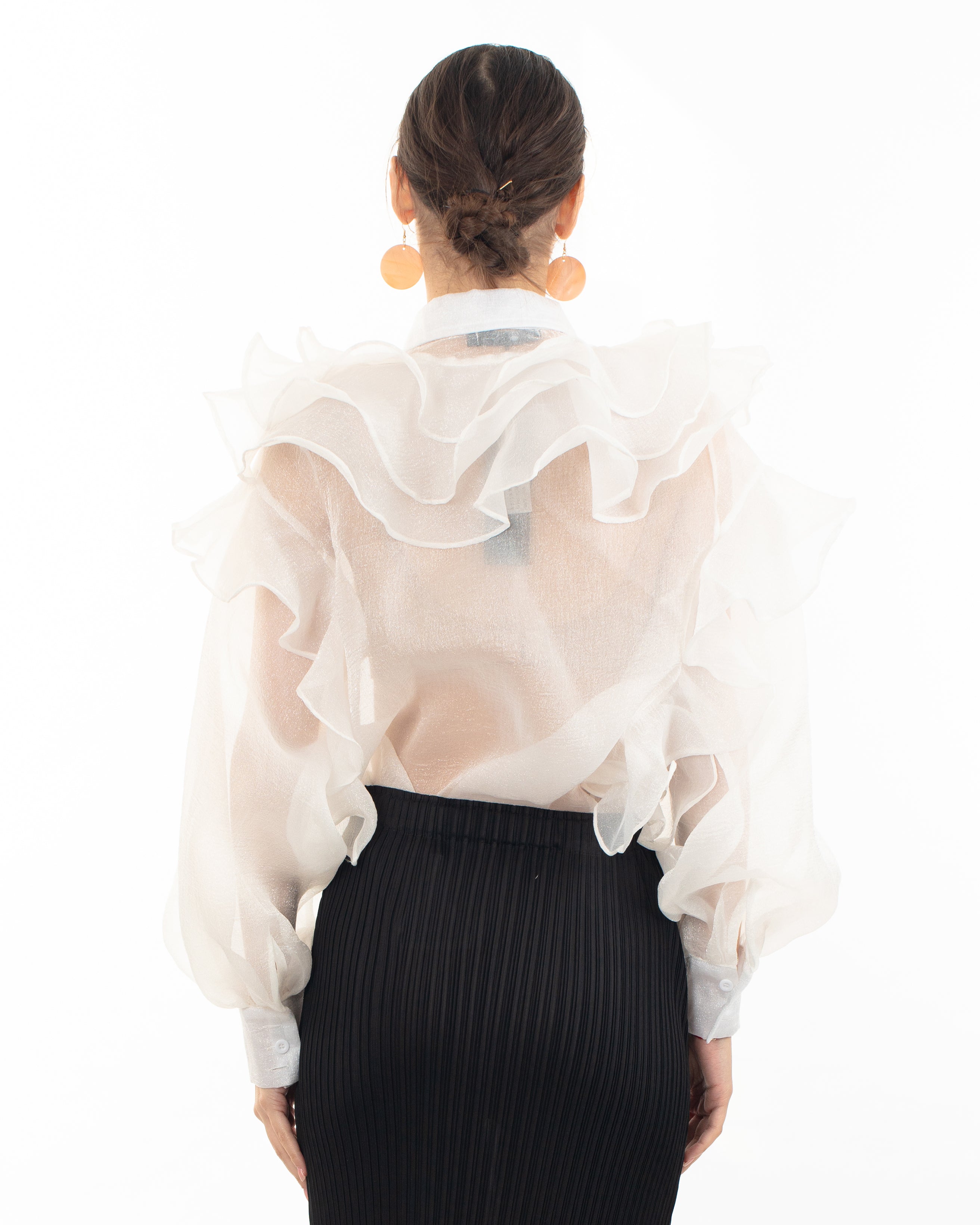 Olivia Row™ | Multi Layer ruffles design sheer organza shirt in White