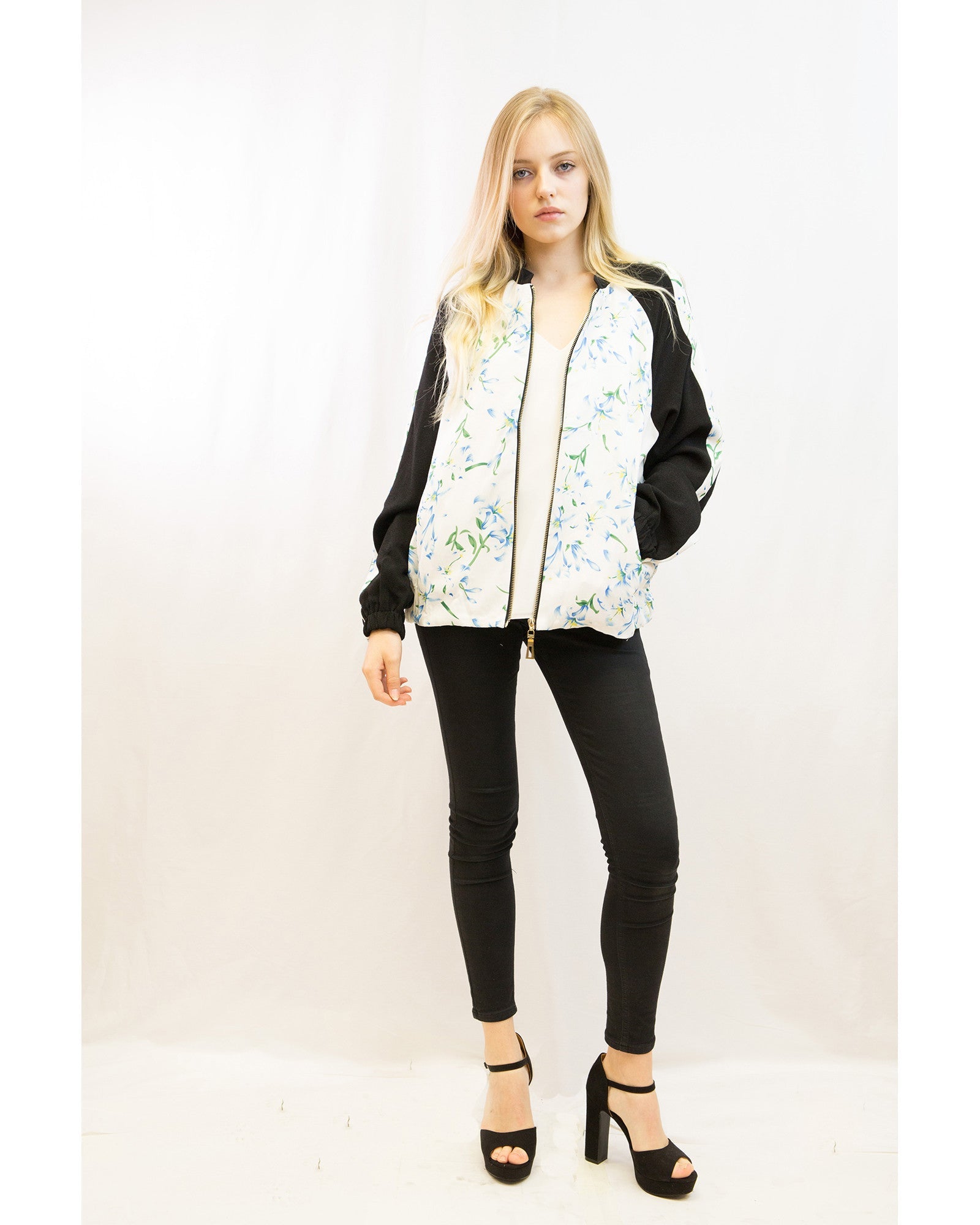 Olivia Row™ | Floral Print Bomber Jacket (Light floral)