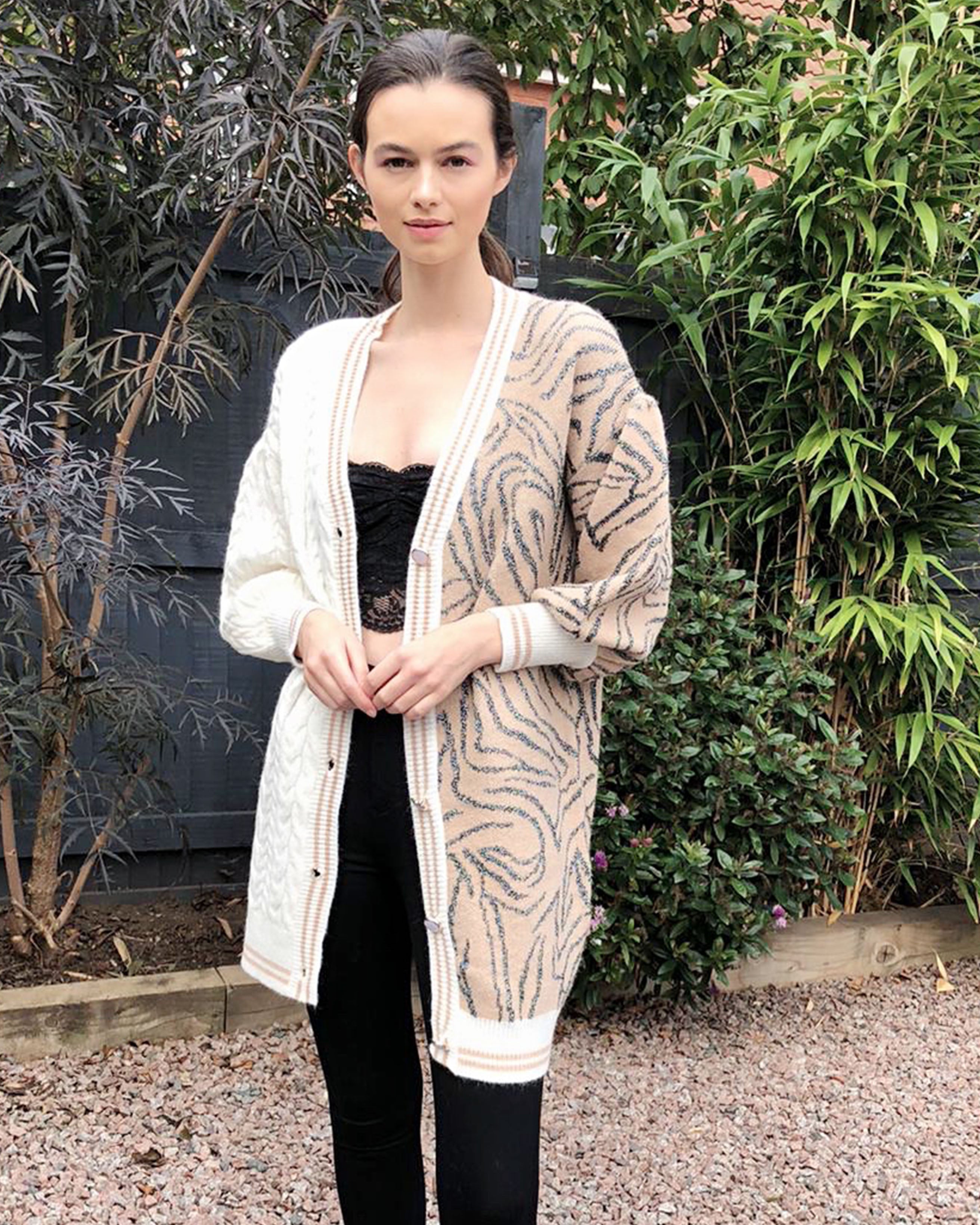 Olivia Row™ | Leopard print contrast long knit cardigan
