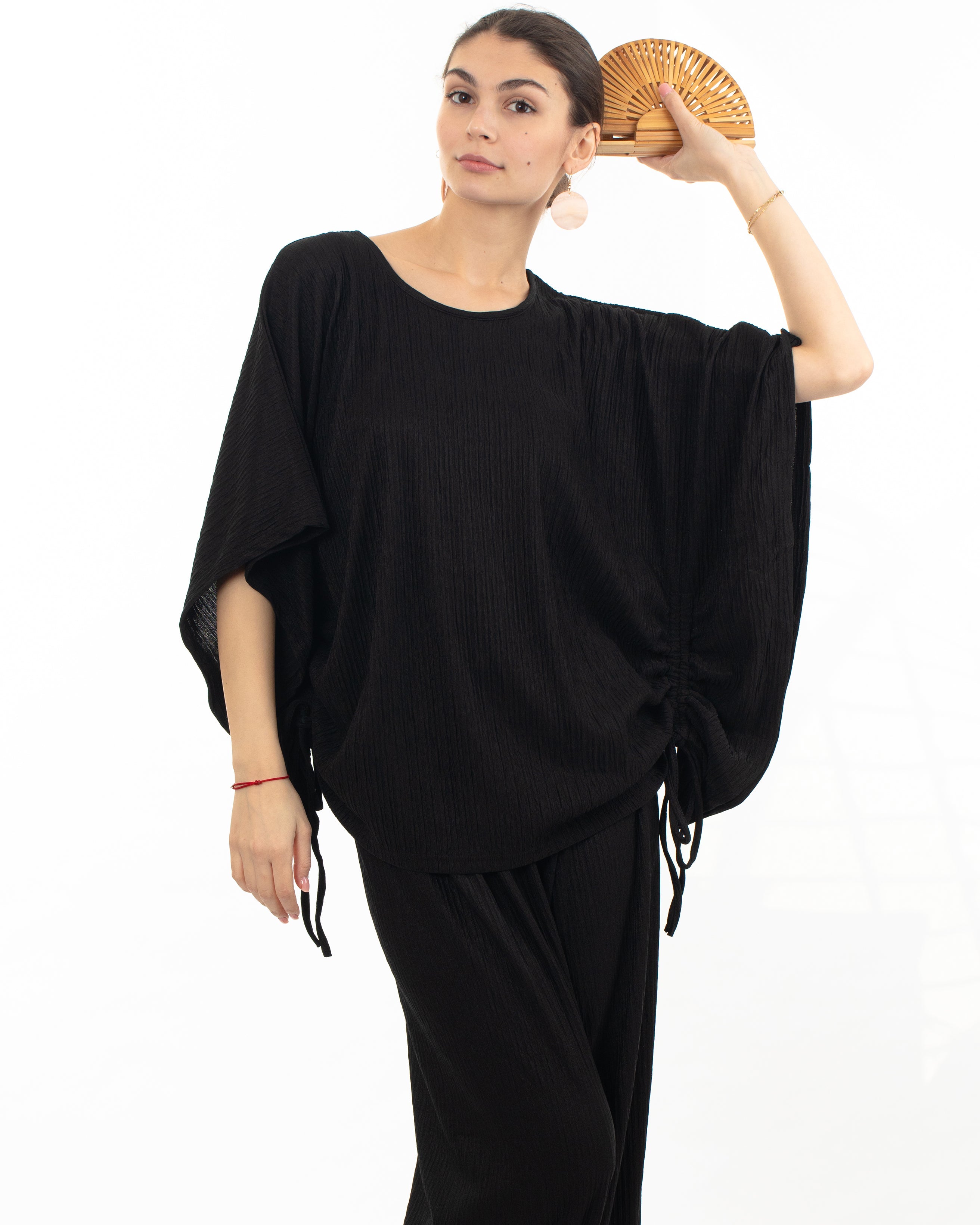 Olivia Row™ | Cotton blend comfort stretch-jersey Lace up top and Relaxed-fit trousers in Black