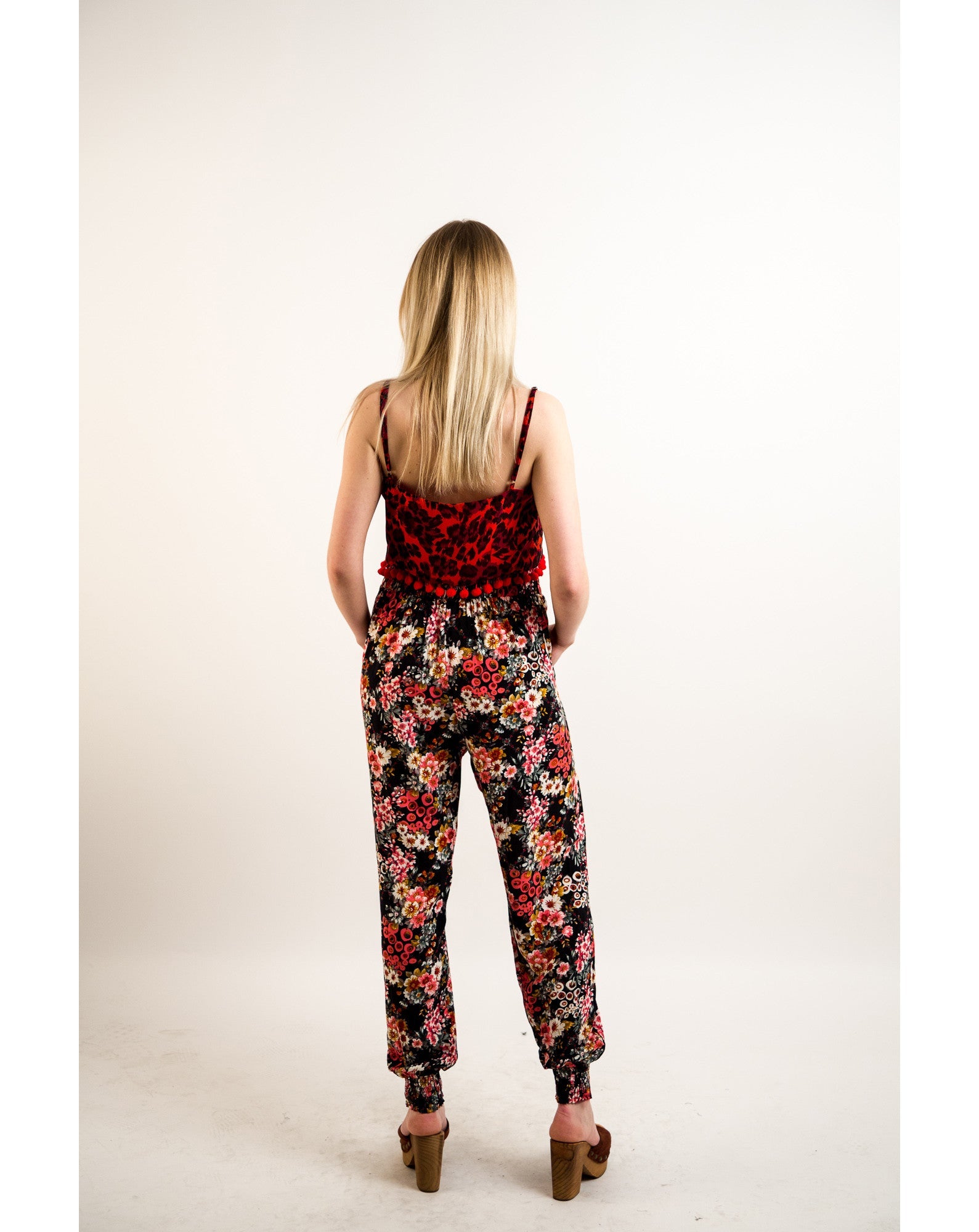 Olivia Row™ | Floral print elasticated waist Cotton Trousers (BLACK)