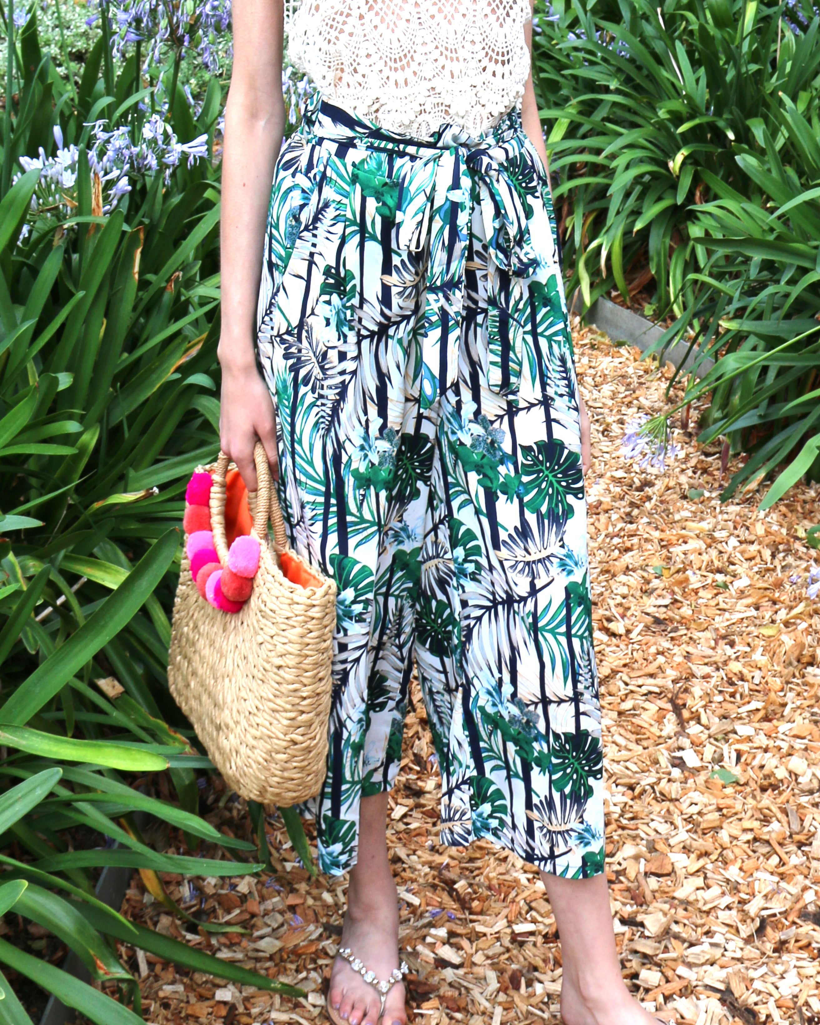 Olivia Row™ | Coconut tree Print Wide-leg Trousers