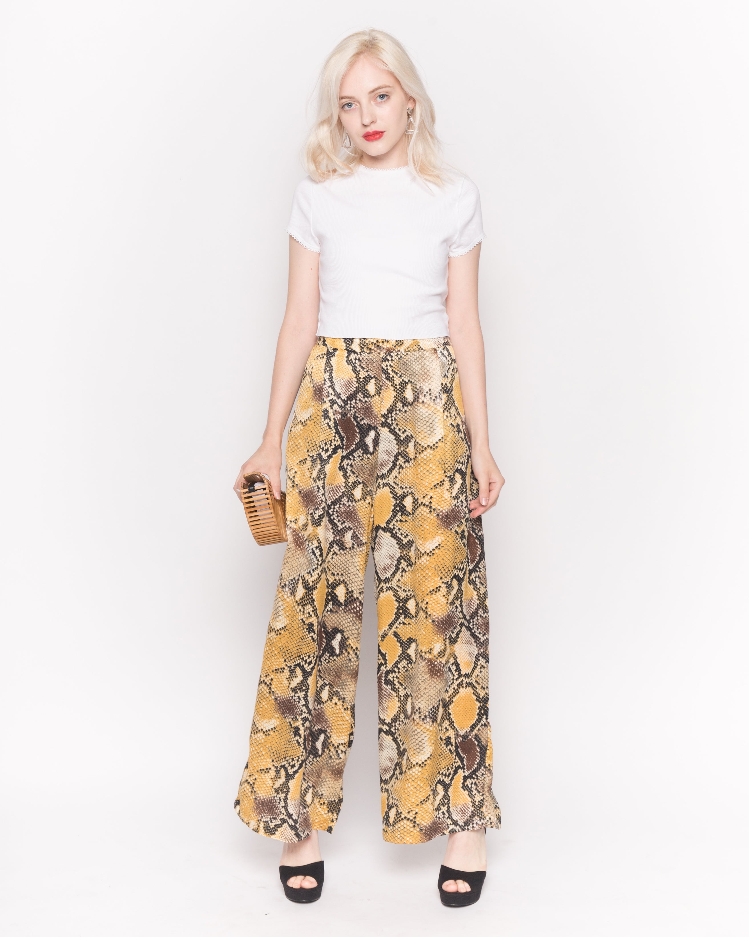 Olivia Row™ | Silky Wide Leg Trousers in Yellow leoaprd Print