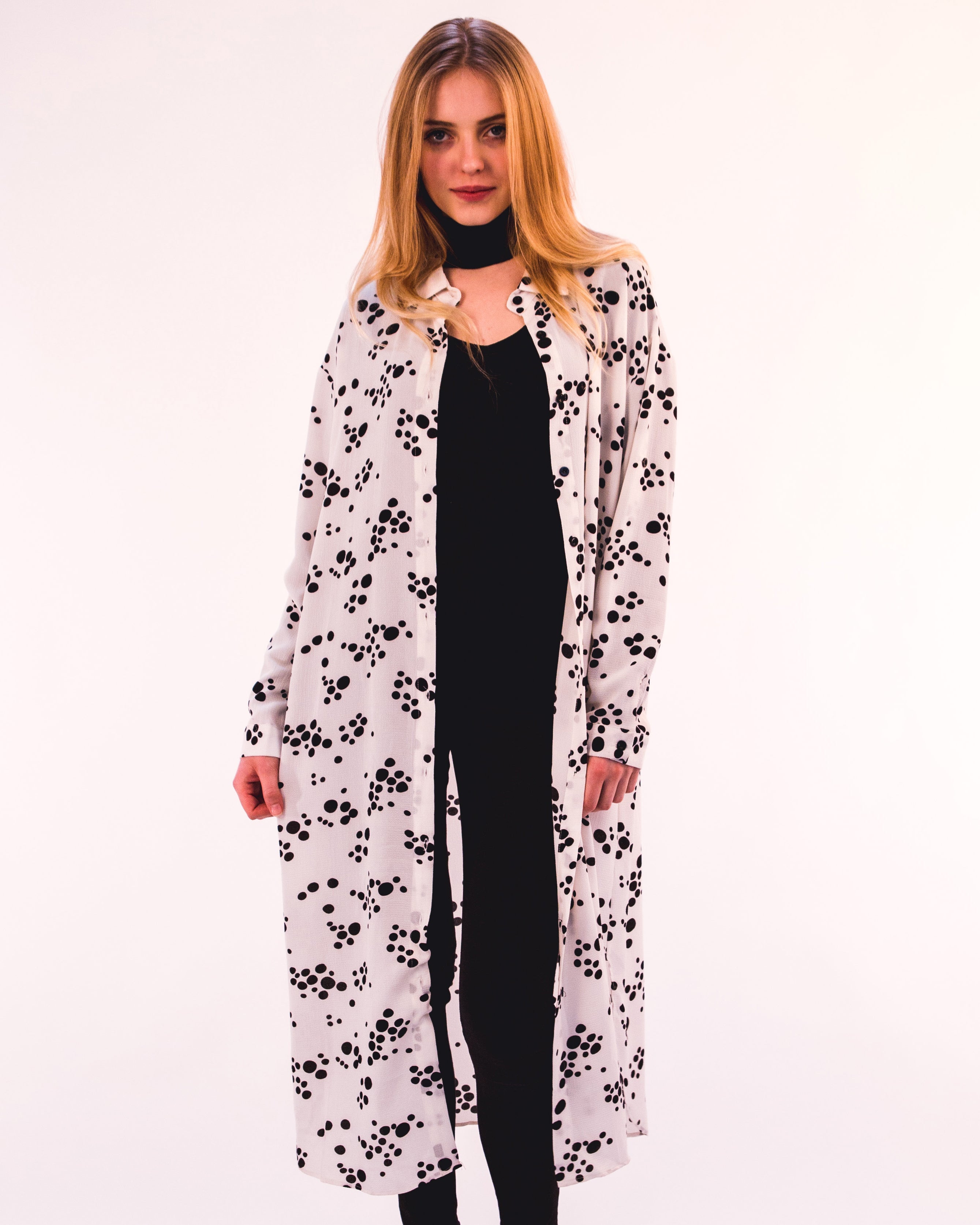 Olivia Row™ | Polka dot print long Shirt Dress (WHITE)