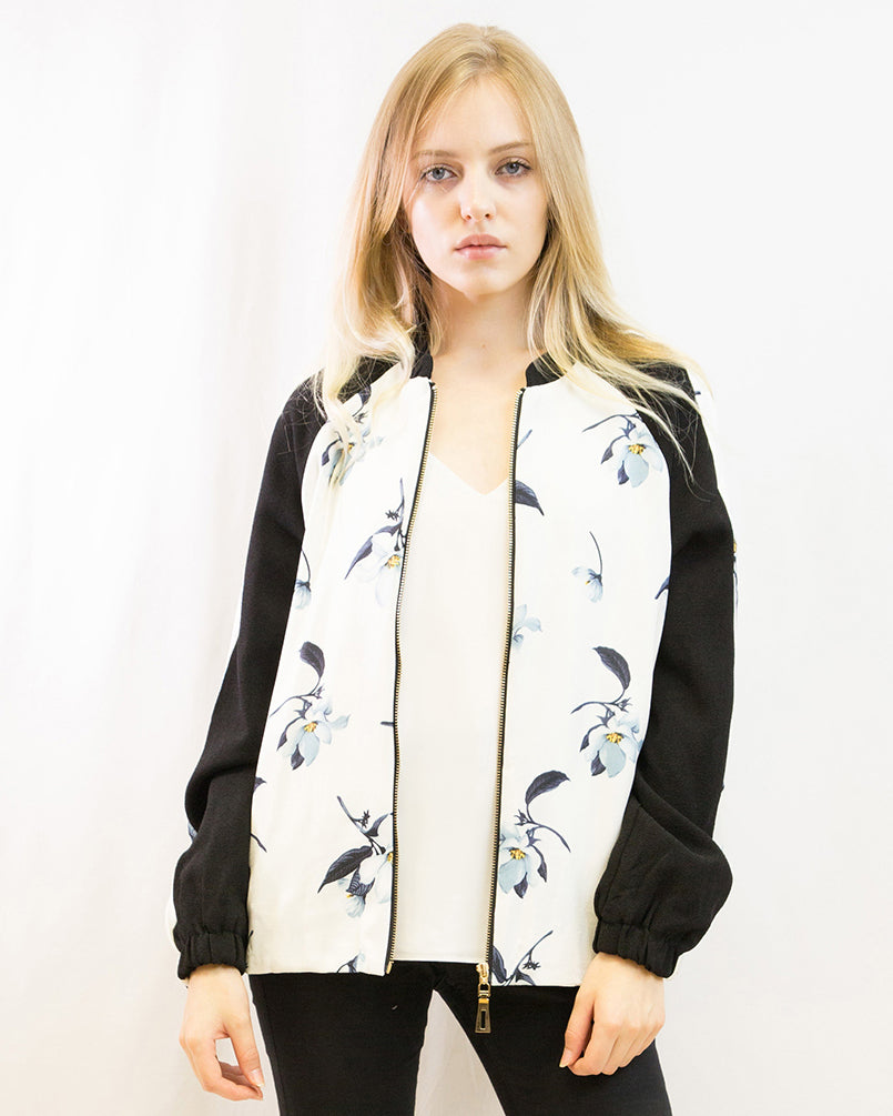 Olivia Row™ | Floral print winter quilted Bomber Jacket (WHITE)