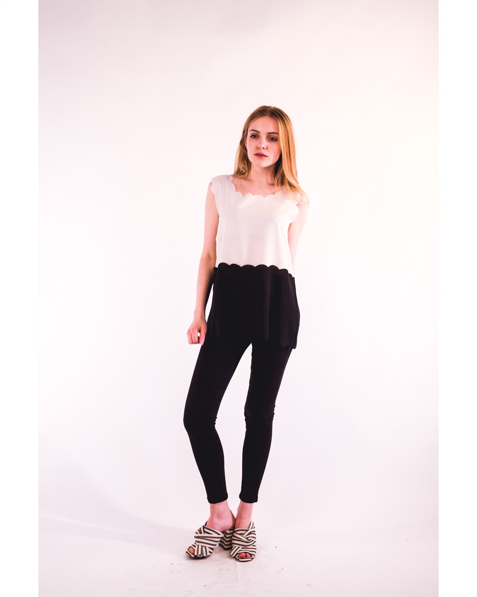 Olivia Row™ | Scallop edge Chiffon Vest (WHITE)