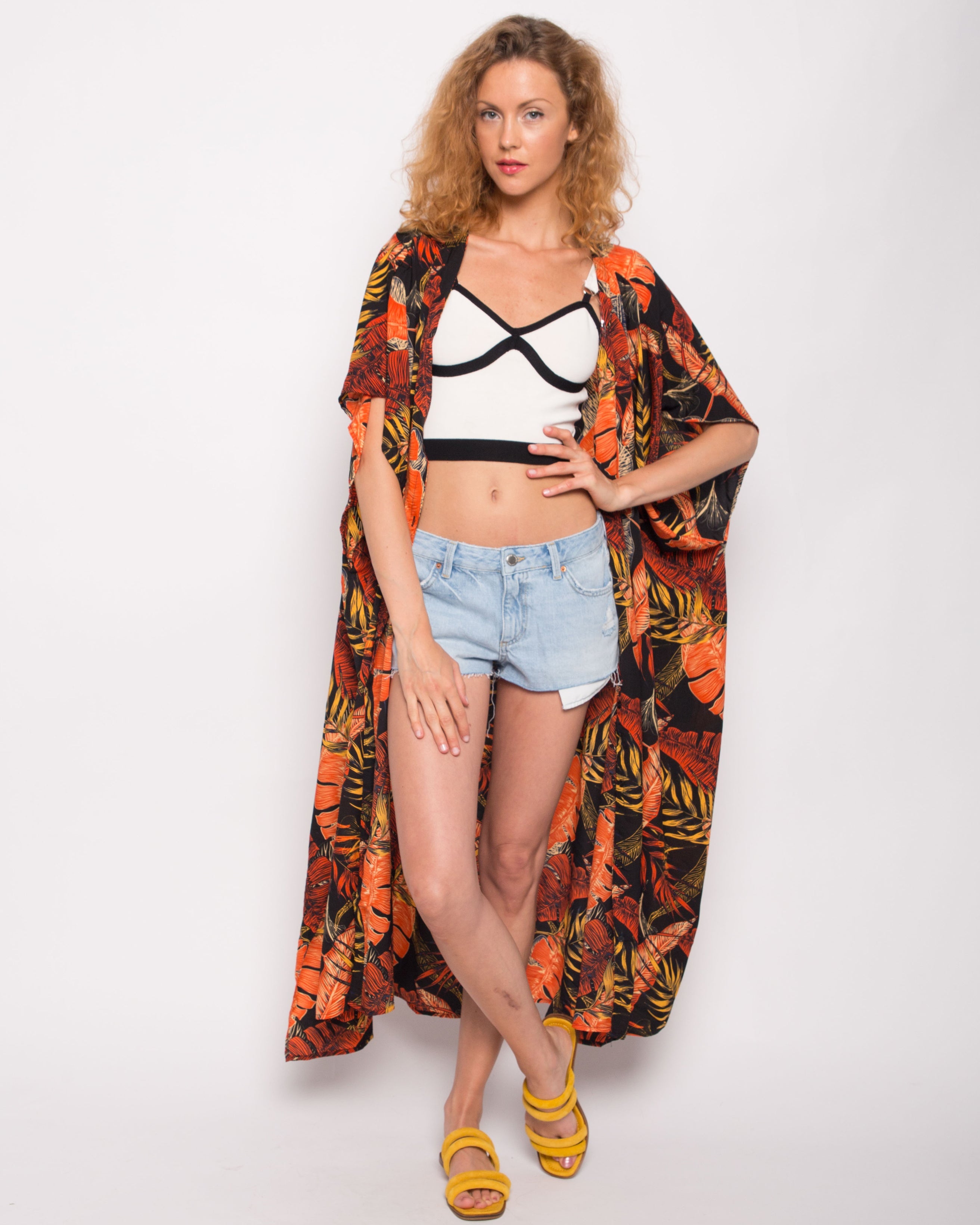 Olivia Row™ | Multi leaves print kaftan cardigan