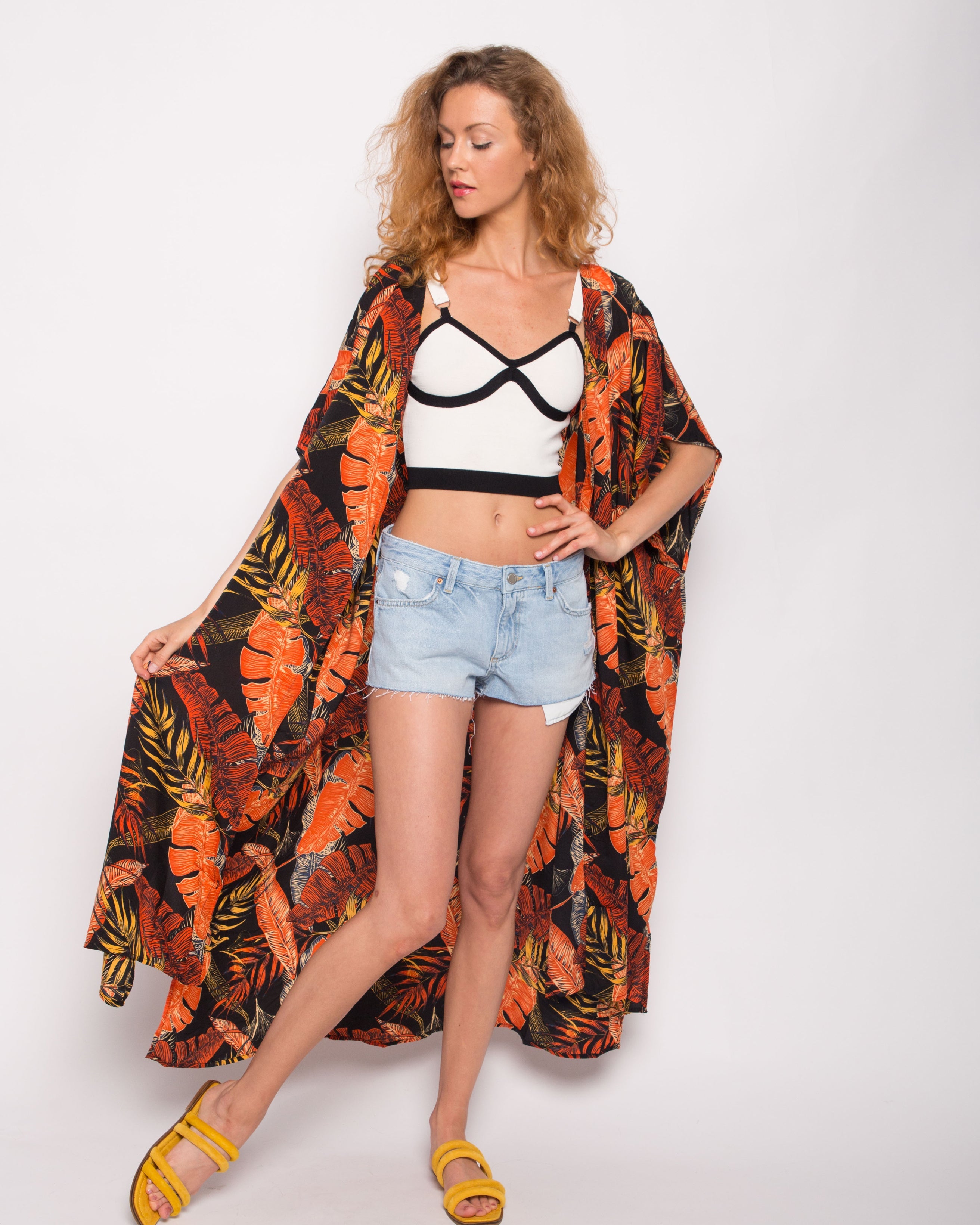 Olivia Row™ | Multi leaves print kaftan cardigan