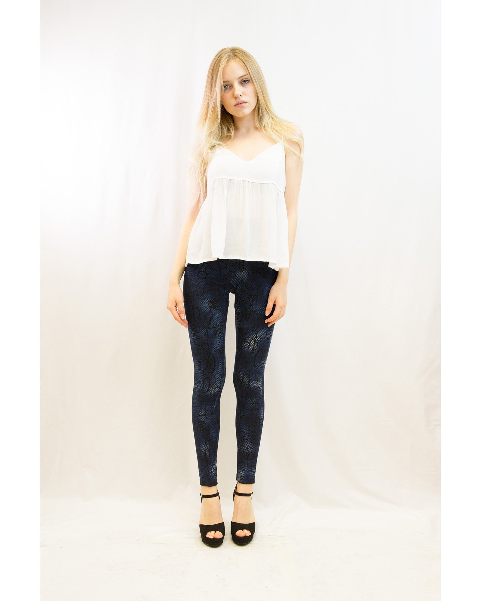 Olivia Row™ | Blue leopard feather print fleece leggings
