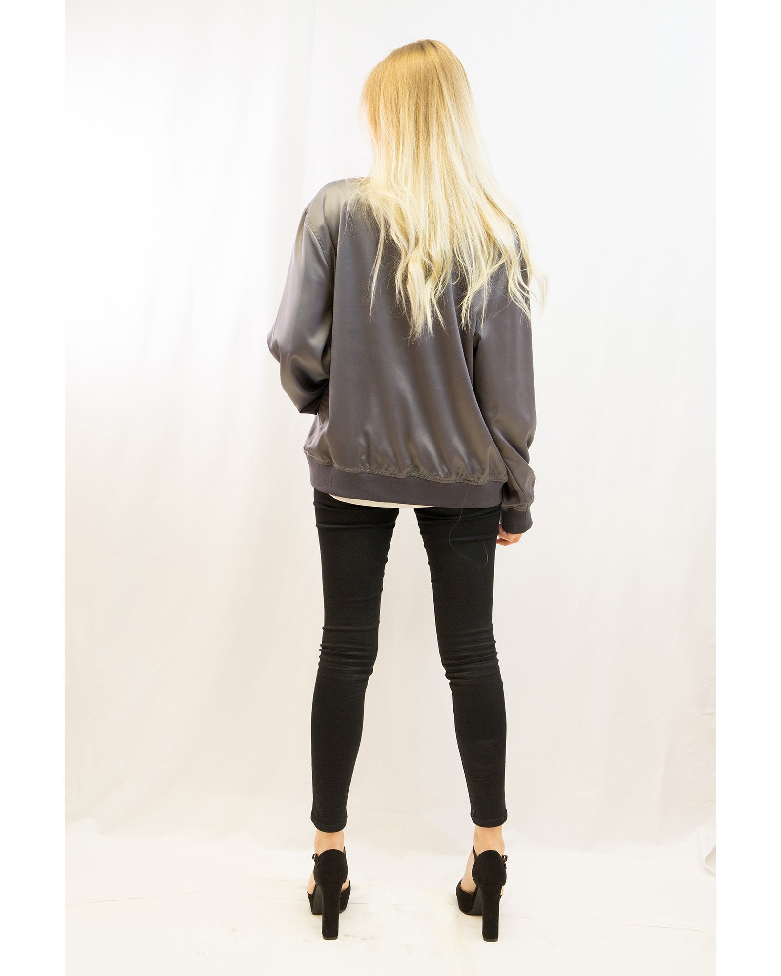 Olivia Row™ | Plain Color Oversized satin Bomber Jacket