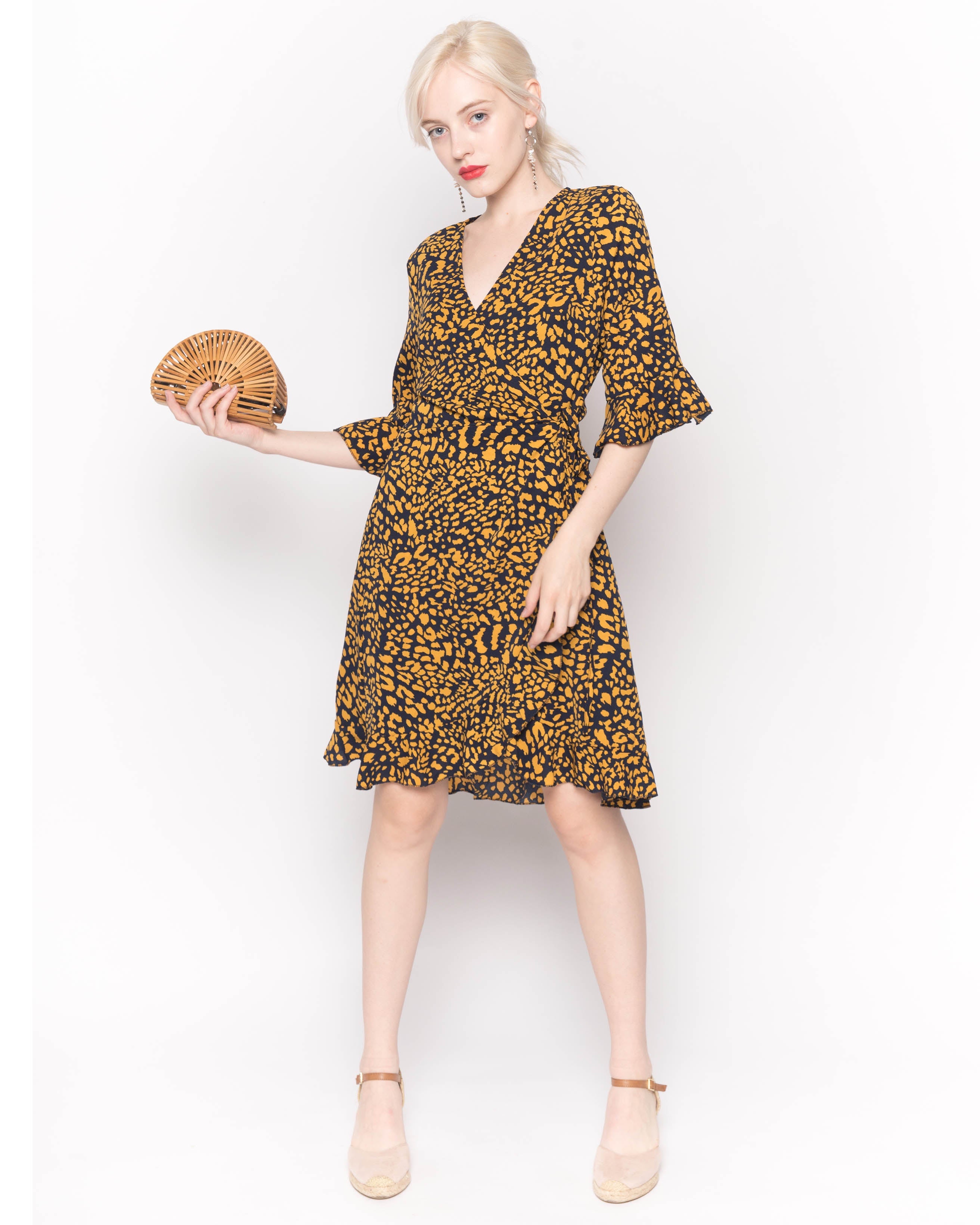 Olivia Row™ | Wrap Playsuits with Frill Sleeves and Hem in Leopard Print