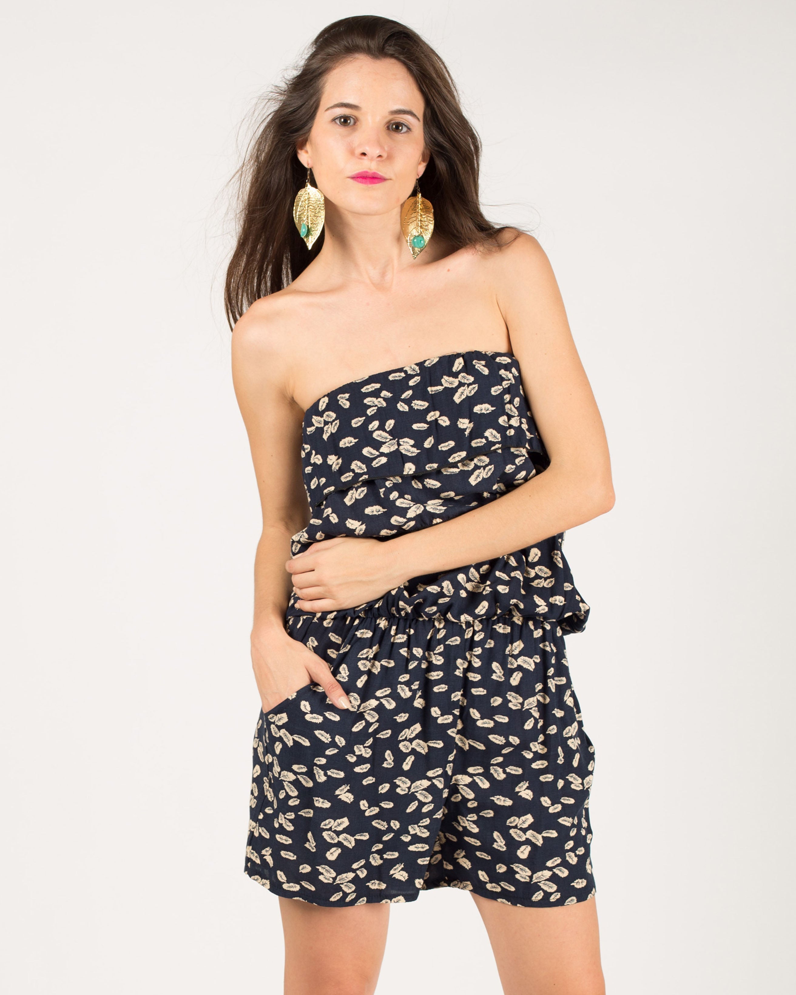 Olivia Row™ | Leaves Print Playsuits (Blue)